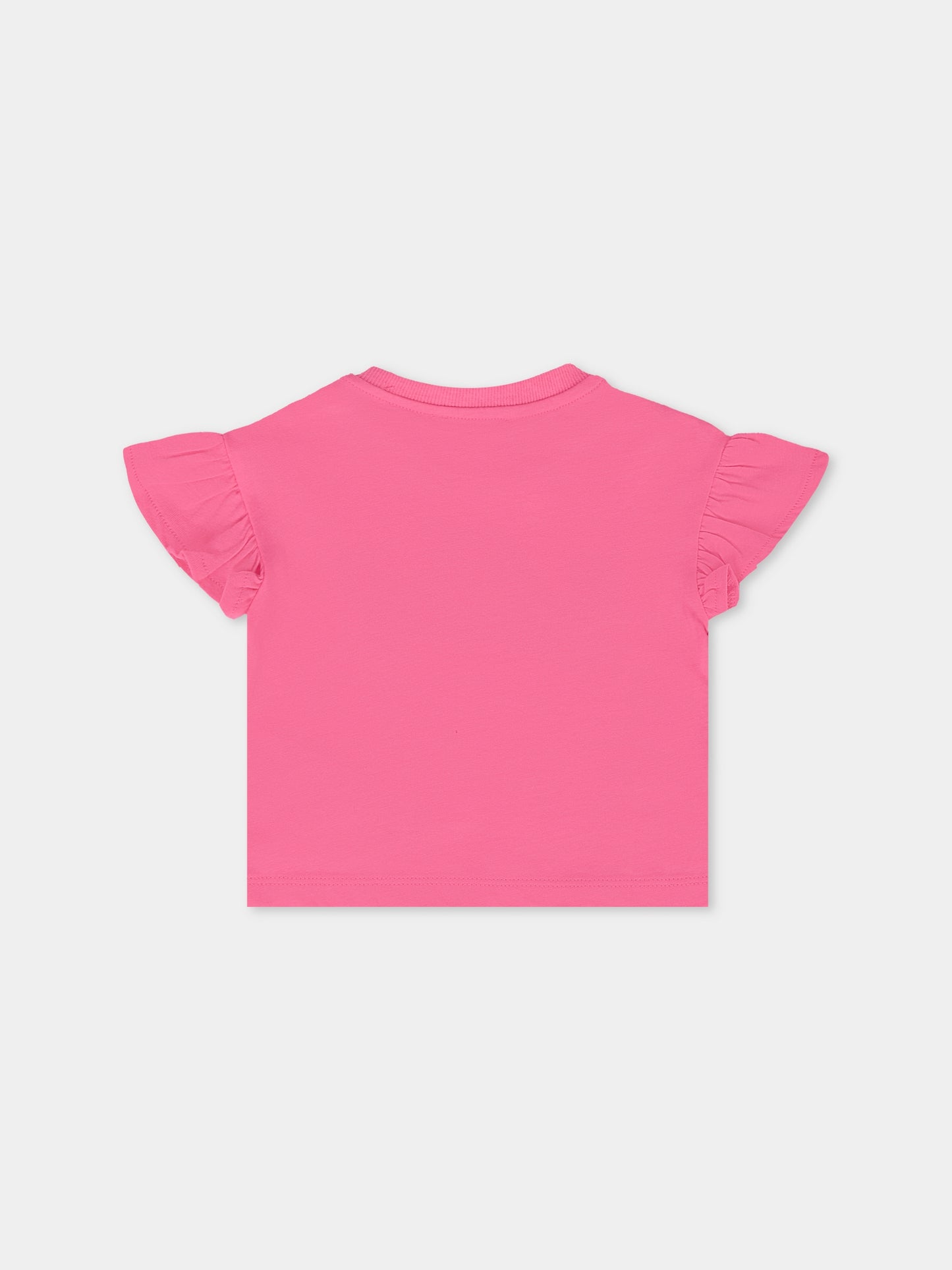 T-shirt fucsia per neonata con tre Teddy Bears,Moschino Kids,MDM03I LAA03 50533