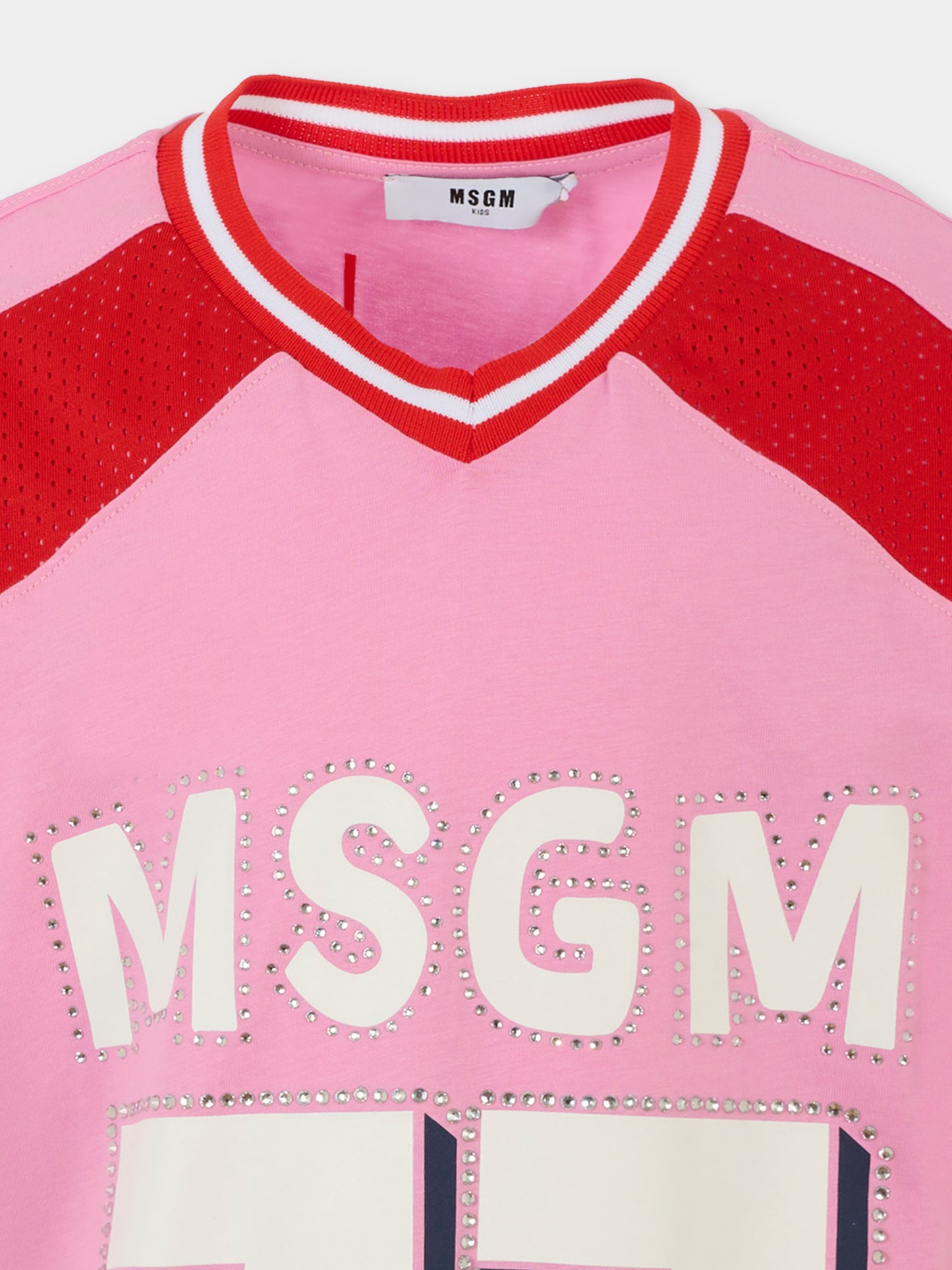 Vestito rosa per bambina con logo e strass,Msgm Kids,S5MSJGDR263 MS003