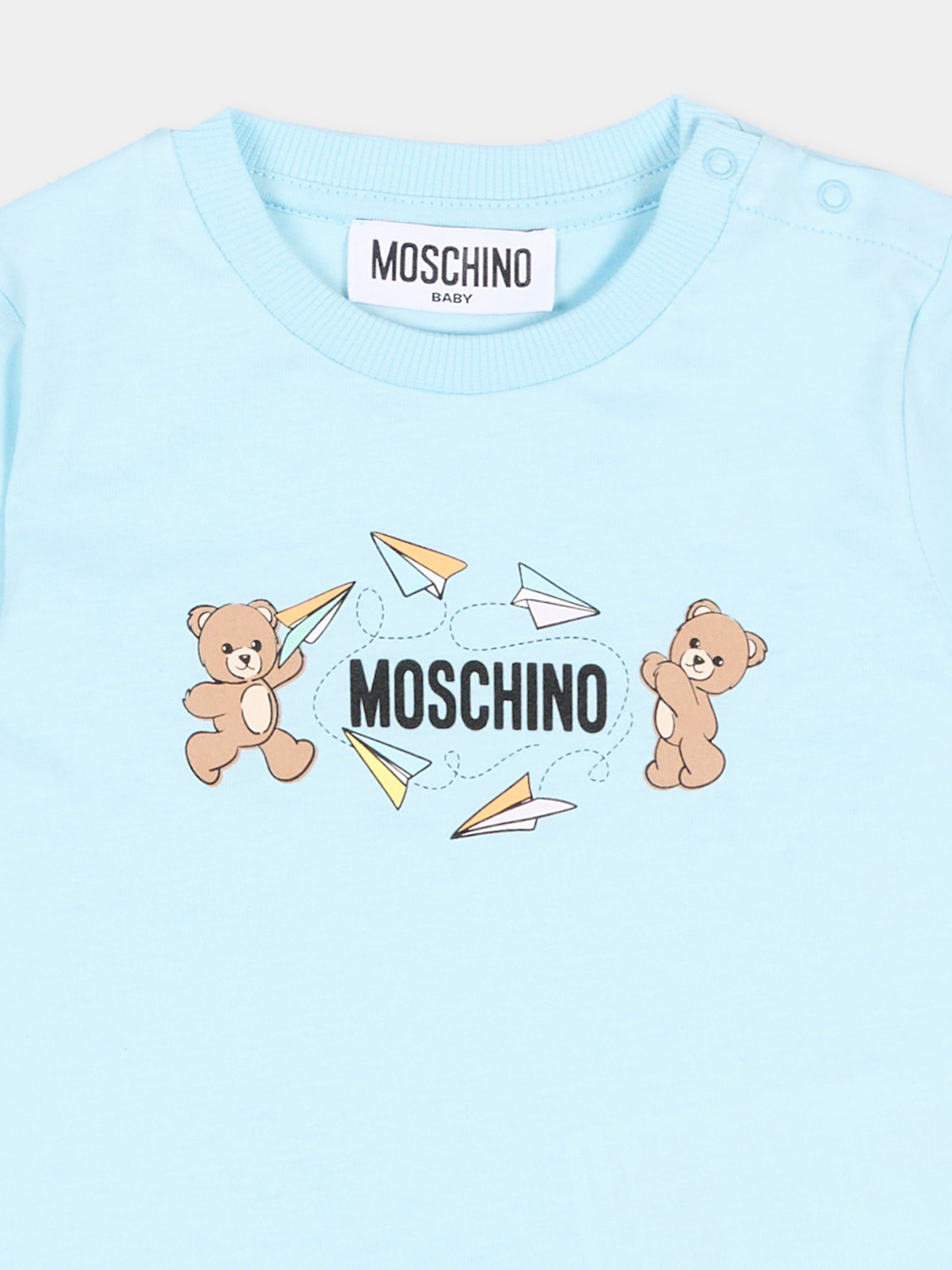 T-Shirt celeste per neonato con Teddy Bear,Moschino Kids,MUM04M LAA01 40304