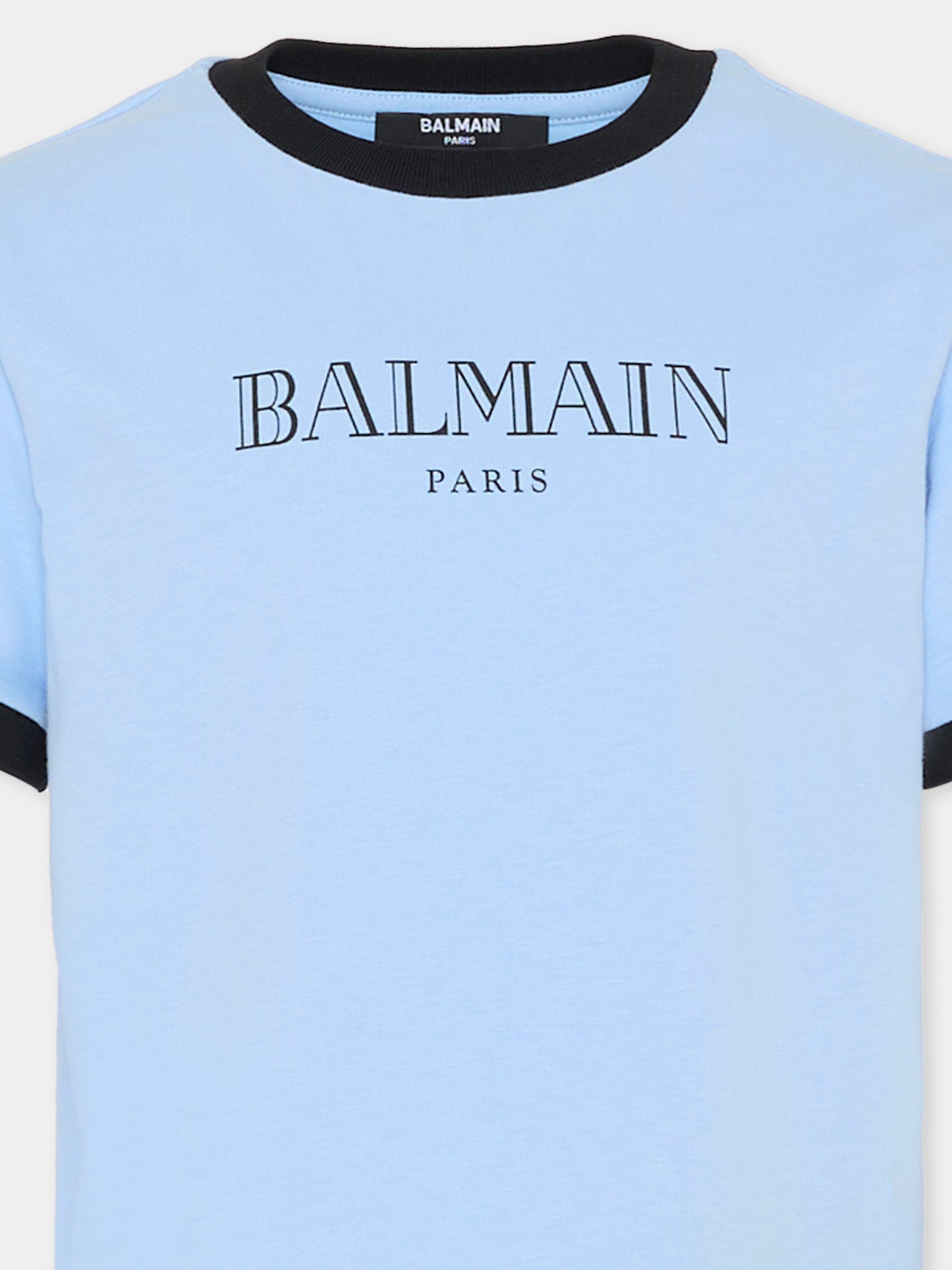 T-shirt celeste per bambino con logo,Balmain Kids,BY8P41-Z3672 652NE