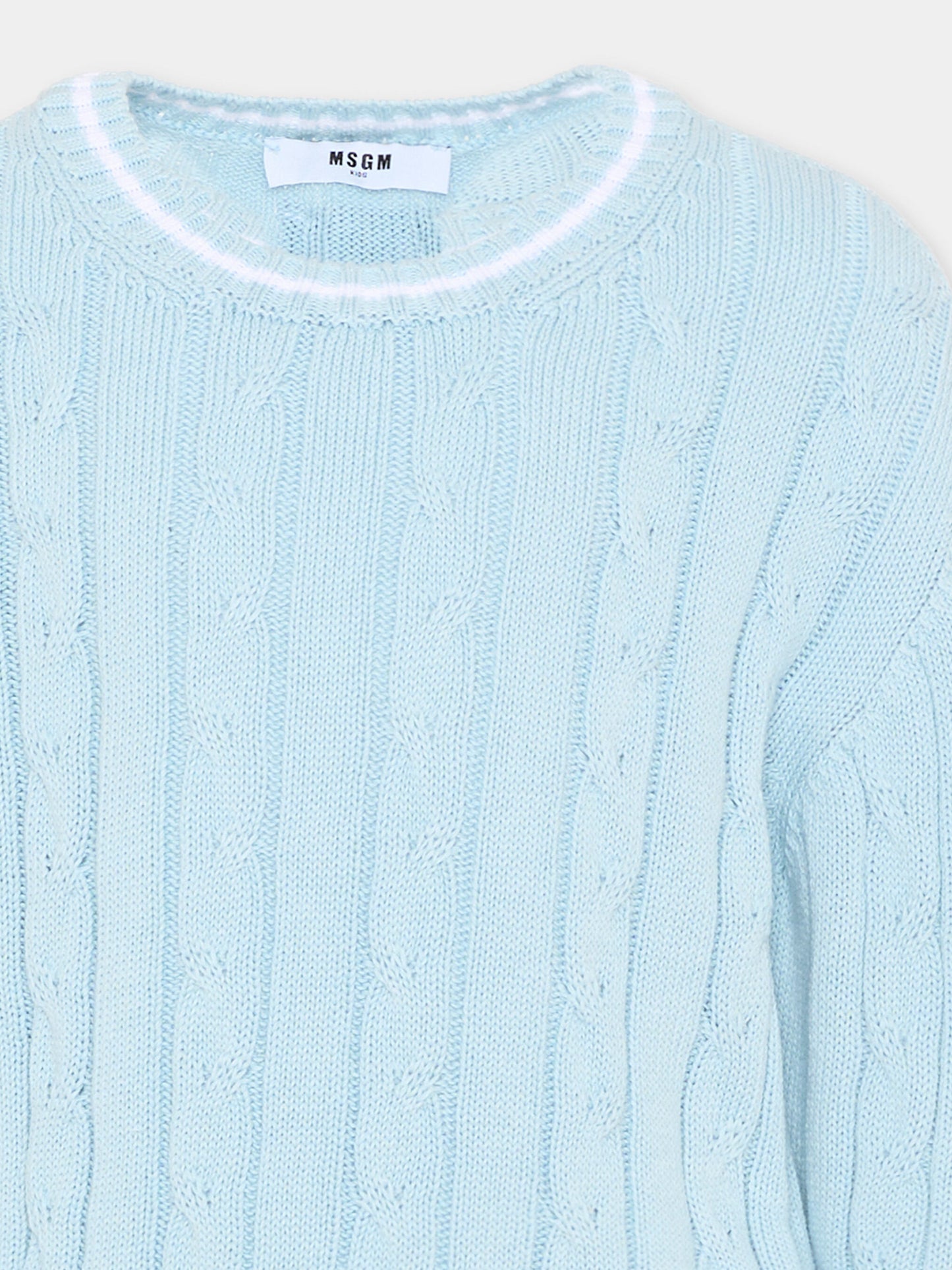 Maglione celeste per bambini a trecce,Msgm Kids,S6MSJUJP286 050