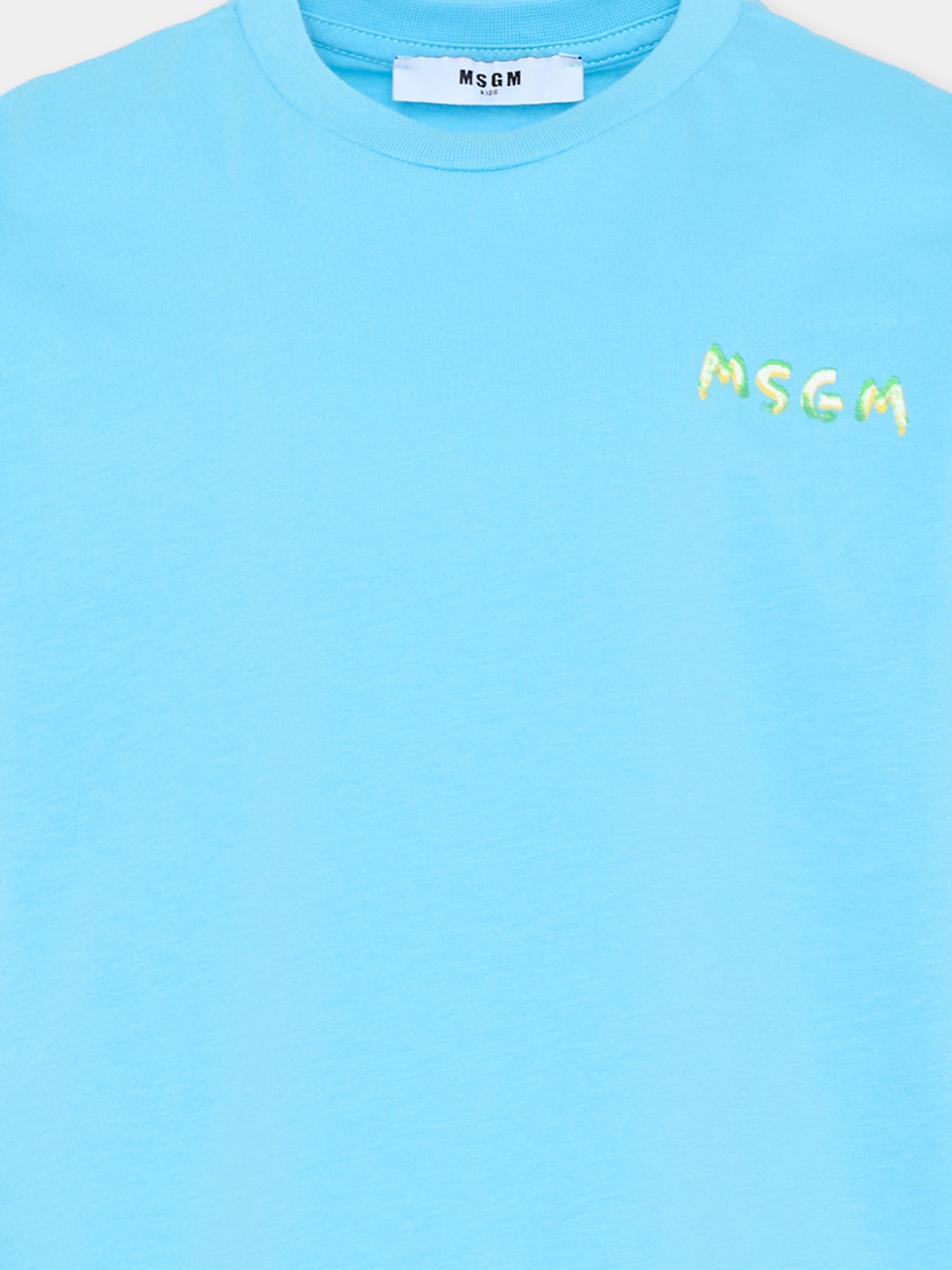 T-Shirt blu per bambini con logo,Msgm Kids,S6MSJUTH003 MS073