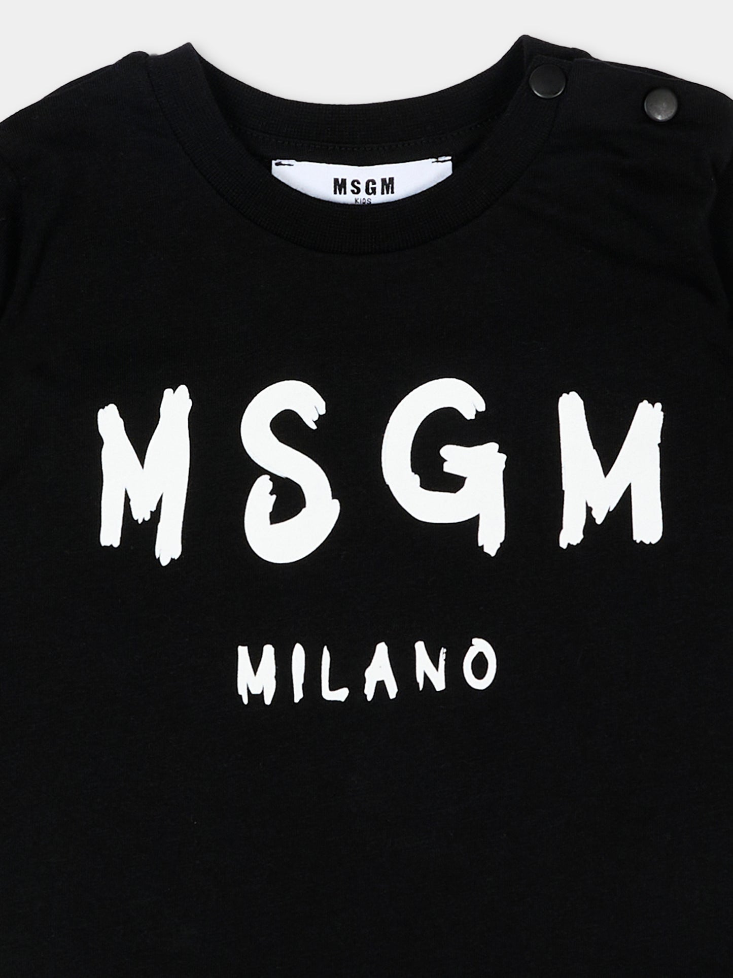 T-Shirt nera per neonati con logo,Msgm Kids,S6MSUNTH266 110