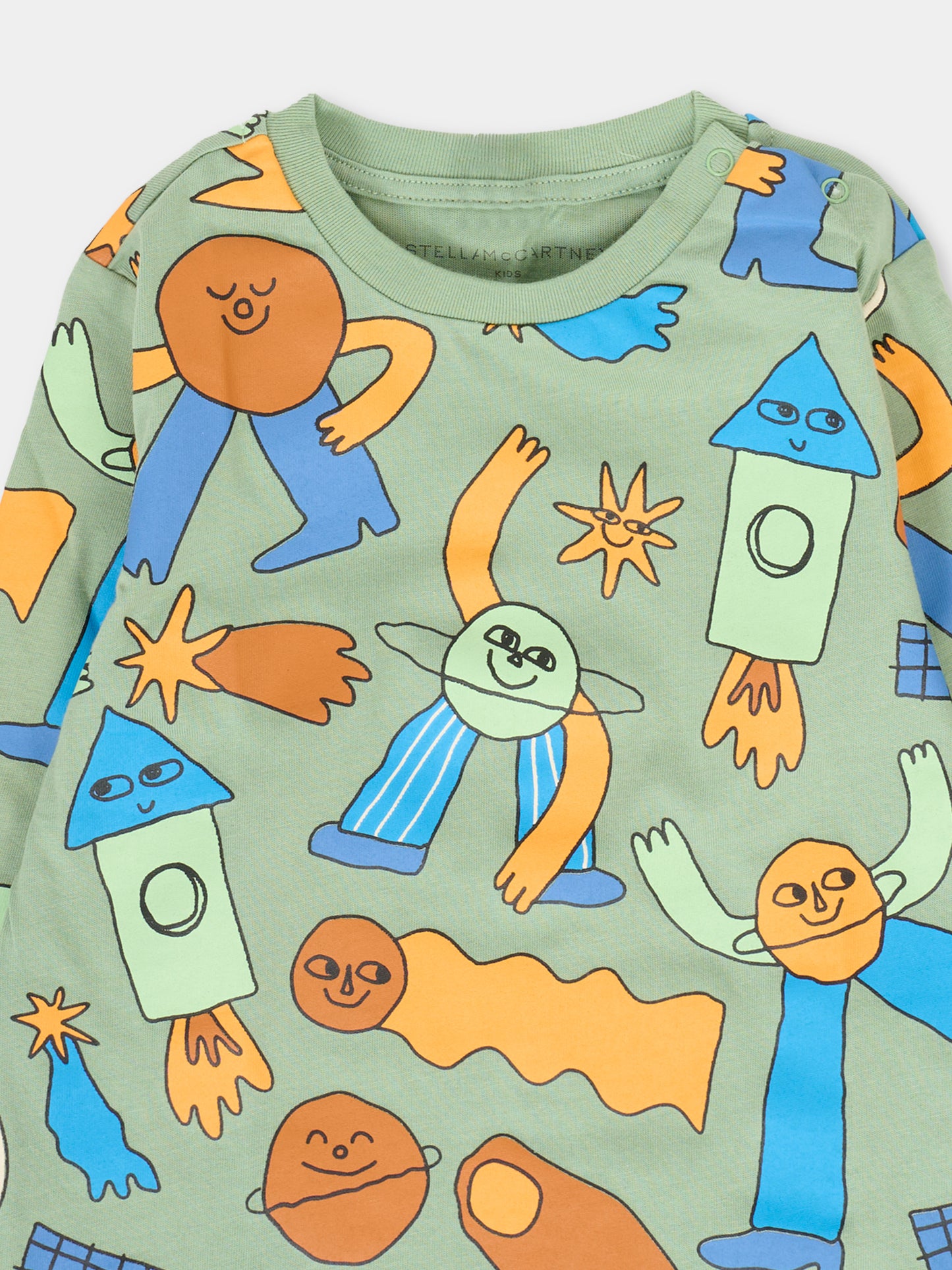 T-shirt verde per neonato con stampa spazio all over,Stella Mccartney Kids,TV8540 Z2236 746MC