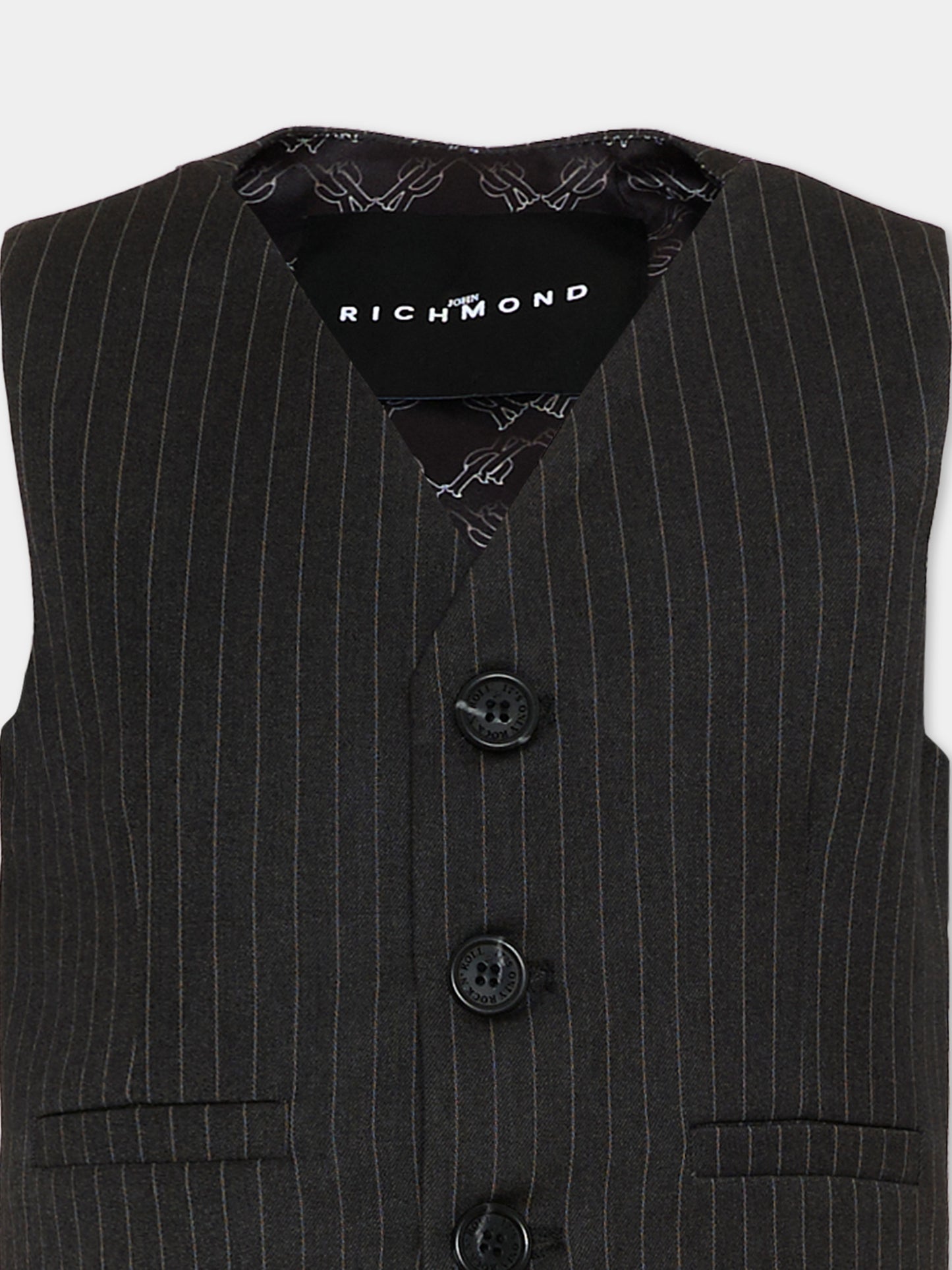 Panciotto nero gessato per bambino,Richmond,RBP26079GT GREY DARK PINSTRIPE