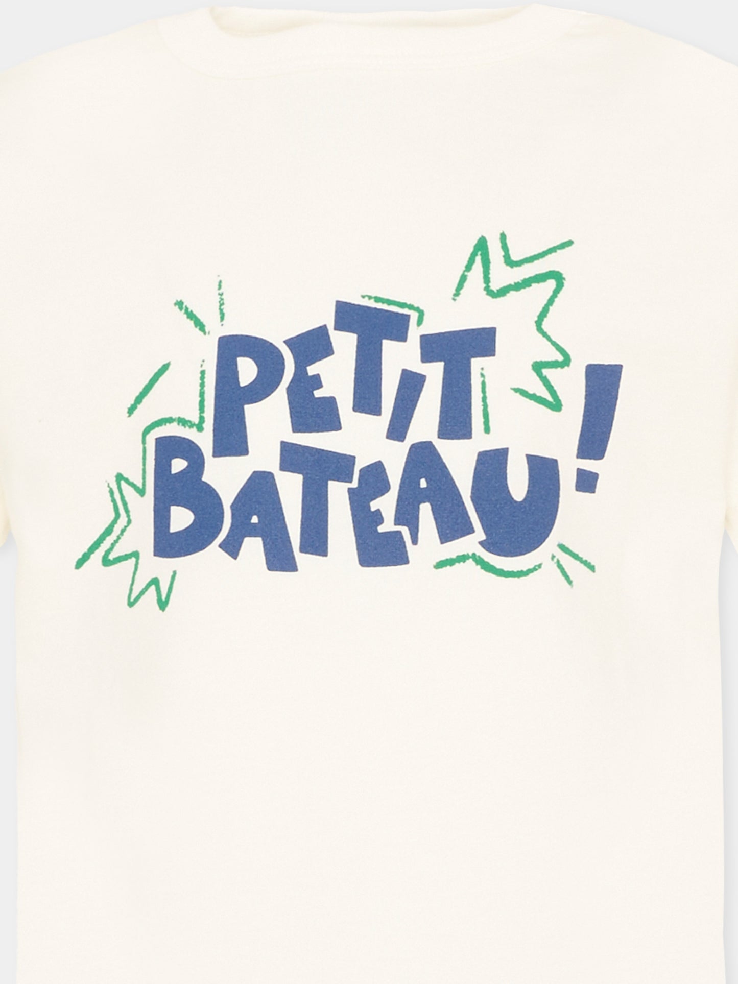 T-Shirt avorio per bambini con logo,Petit Bateau,A0FB8 MARSHMALLOW/MULTICO 04
