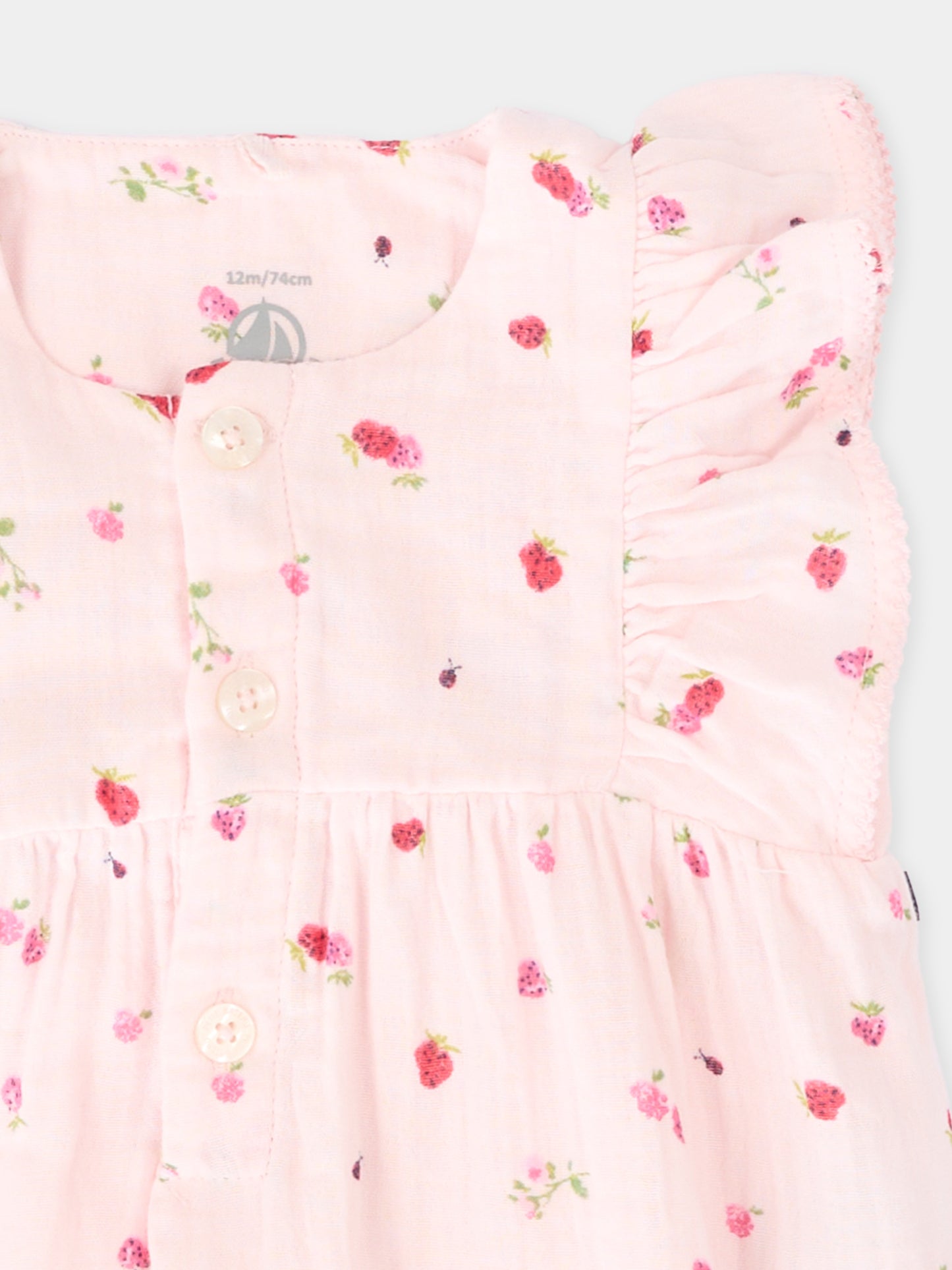 Pagliaccetto rosa per neonata con fragole,Petit Bateau,A0F15 BARELY/MULTICO 01
