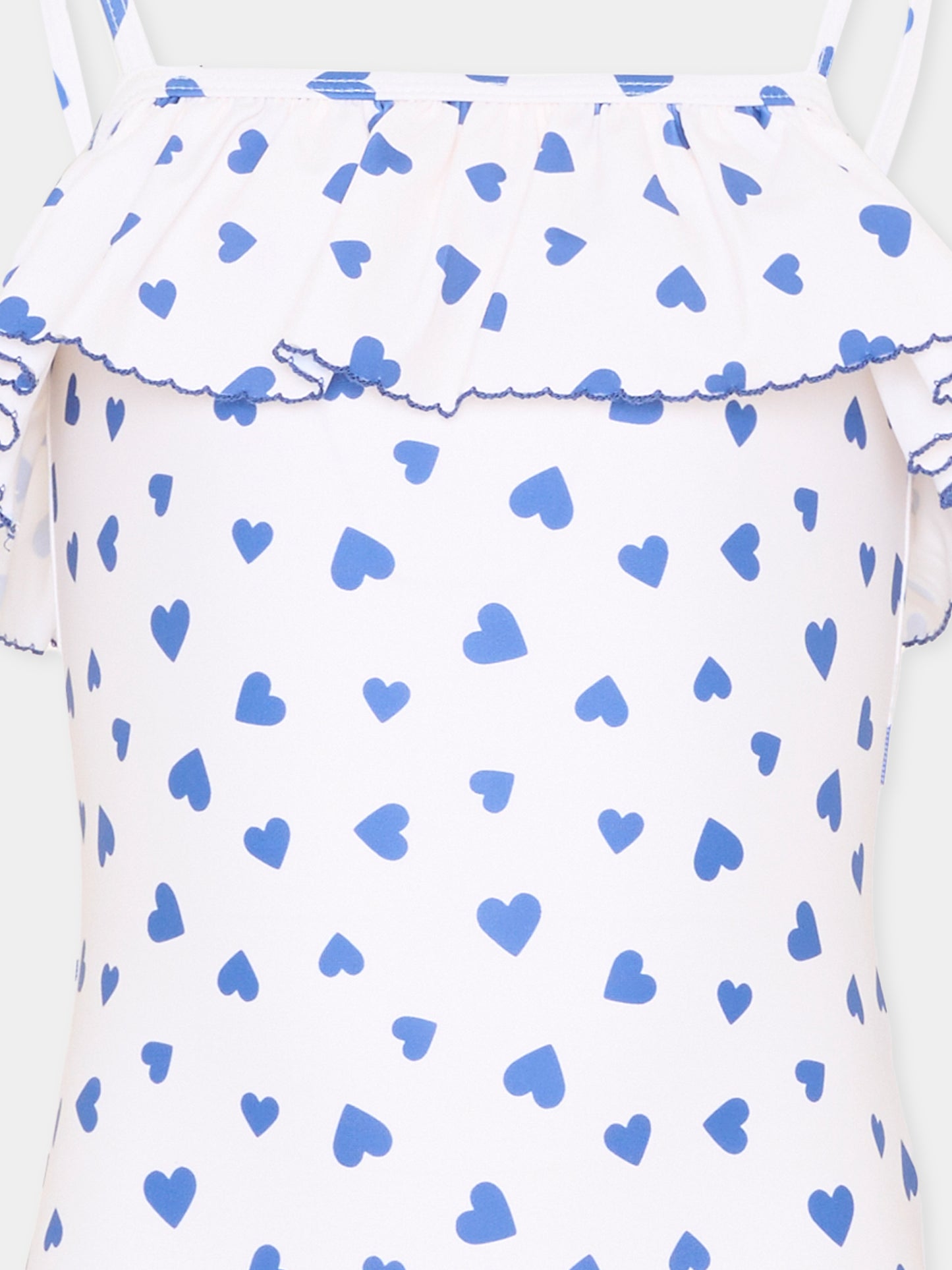 Costume intero bianco per bambina cuori,Petit Bateau,A0FJ6 MARSHMALLOW/PERSE 01