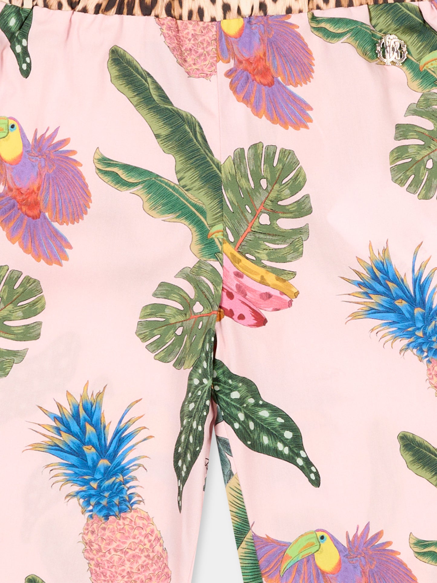 Pantaloni rosa per neonata con stampa tropicale,Roberto Cavalli Kids,CIP26041PA TROPICANA BABY ROSE