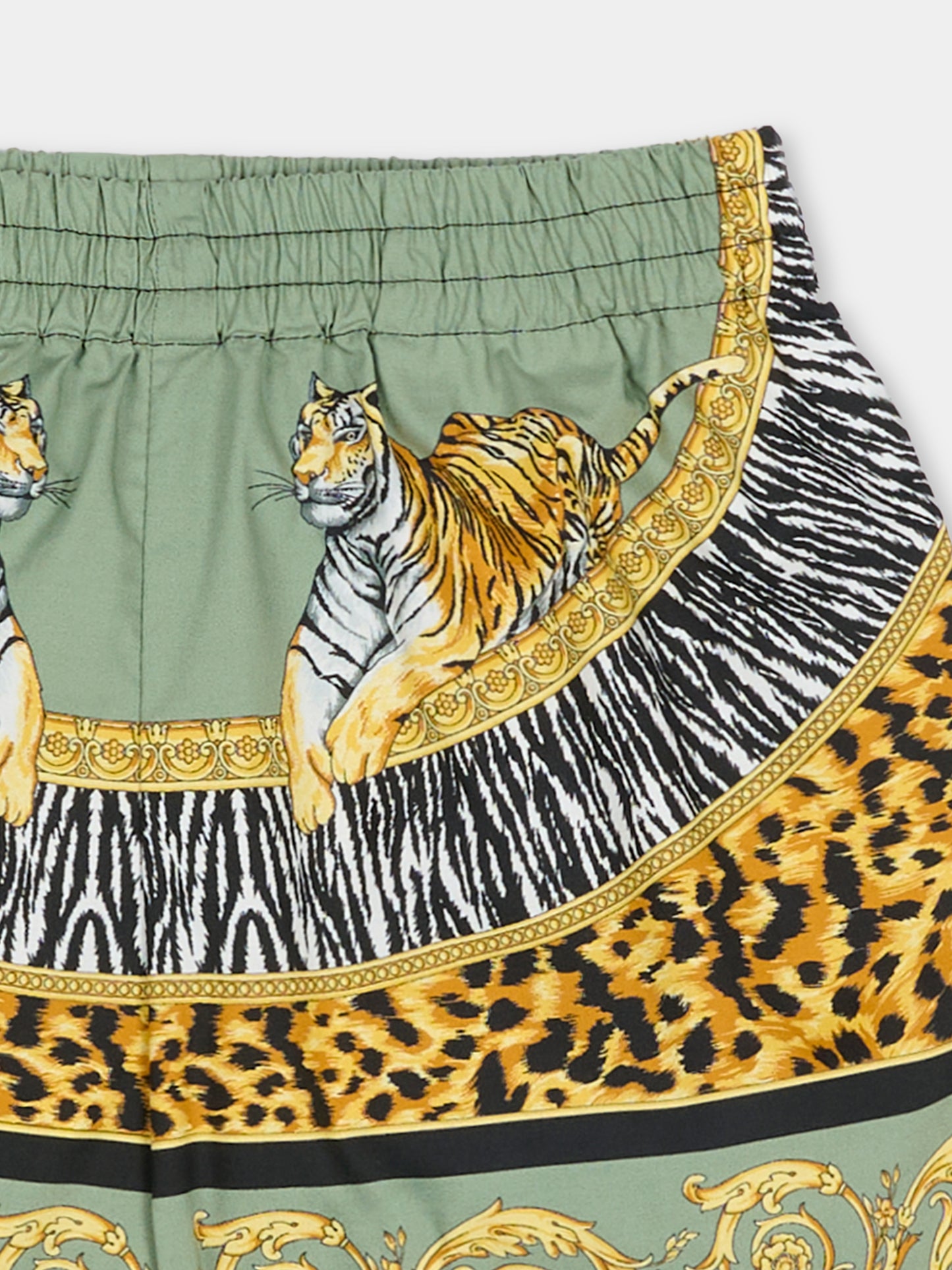 Shorts verdi per neonato con tigre,Versace,1019532 1A17054 5GC40