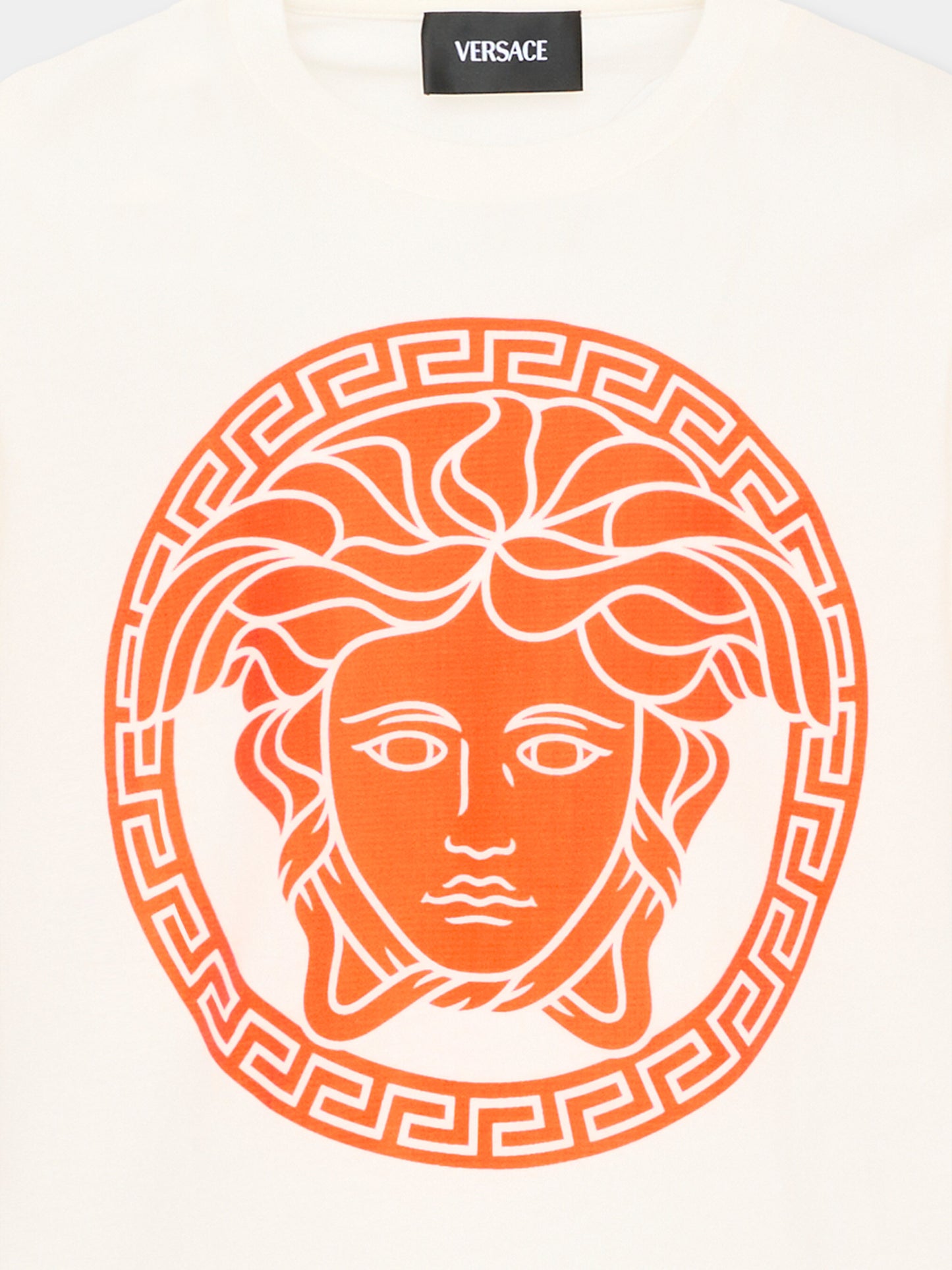 T-Shirt bianca per bambini con Medusa arancione,Versace,1018342 1A16957 2W830