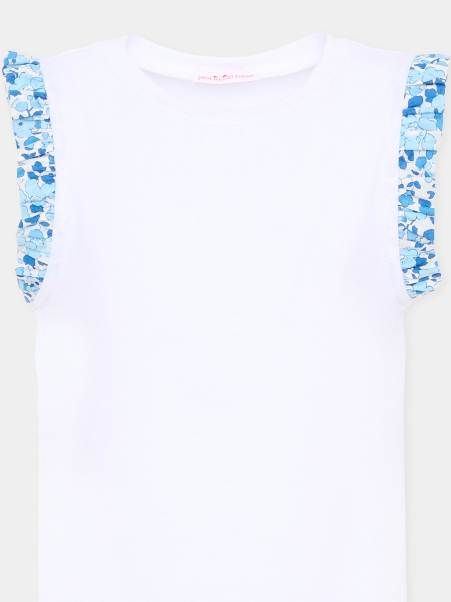 T-Shirt bianca per bambina con volant,Pesciolino Rosso,TSF7 S 177