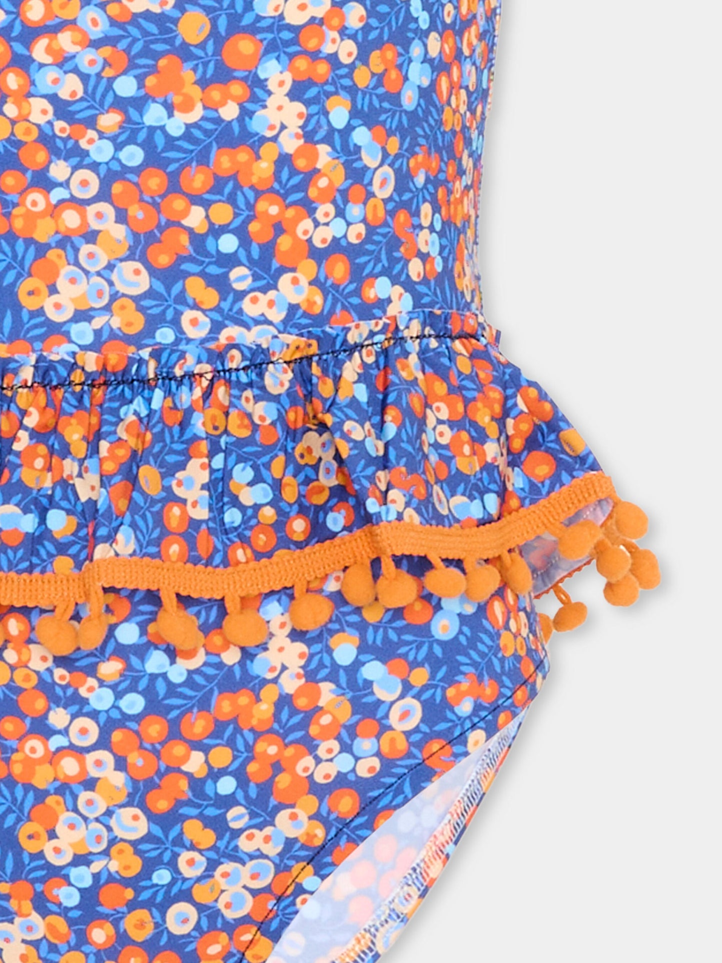 Costume intero blu per bambina floreale,Pesciolino Rosso,INLY06 PONPON S 194