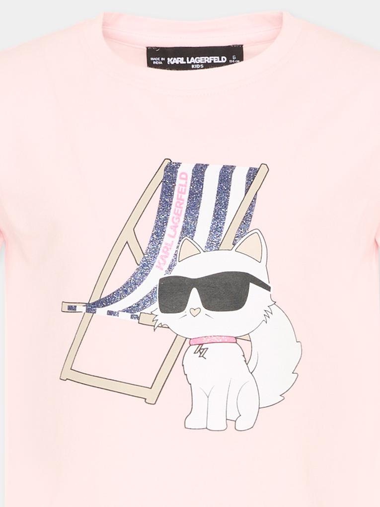 T-shirt rosa per bambina con Choupette,Karl Lagerfeld Kids,Z31157 46F