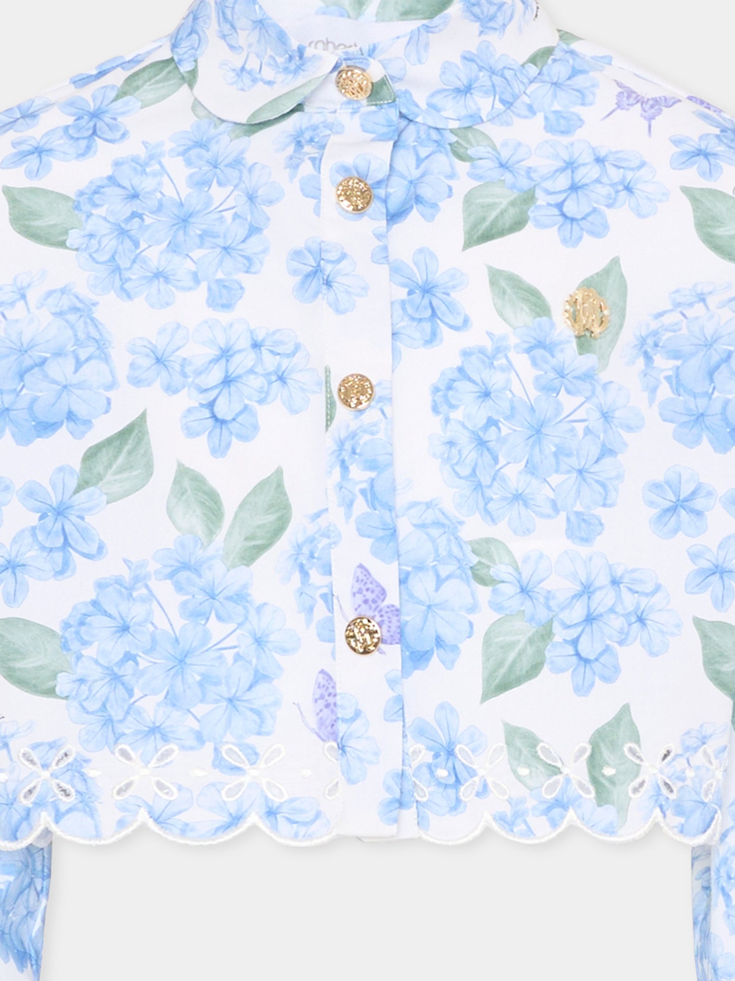 Camicia celeste per bambina con stampa floreale,Roberto Cavalli Kids,CGP26004CA PLUMBAGO