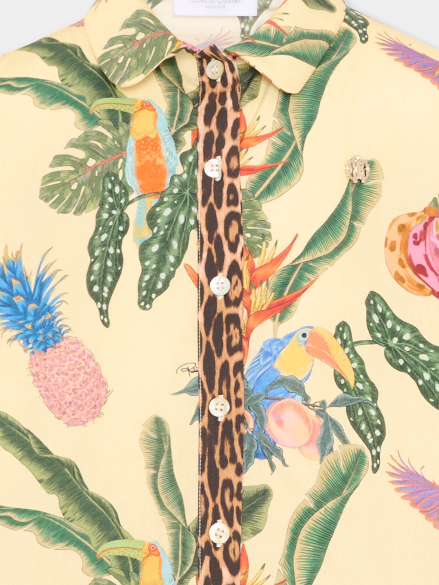 Camicia gialla per bambina con stampa tropicale,Roberto Cavalli Kids,CGP26052CA TROPICANA YELLOW