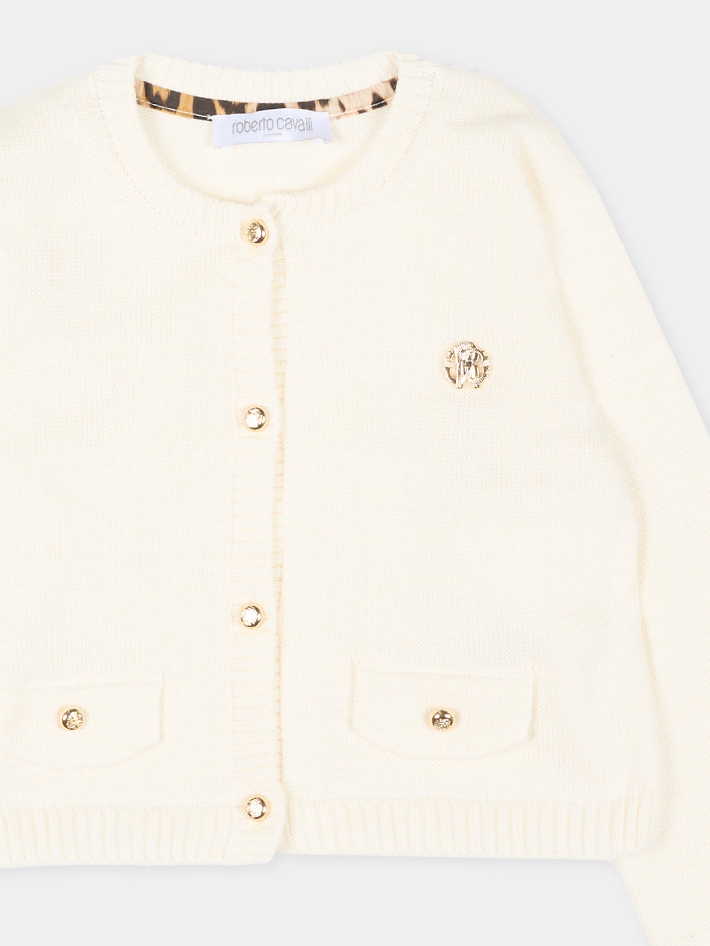 Cardigan avorio per neonata con logo,Roberto Cavalli Kids,CIP26115CD AVORIO CANNOLI CREAM