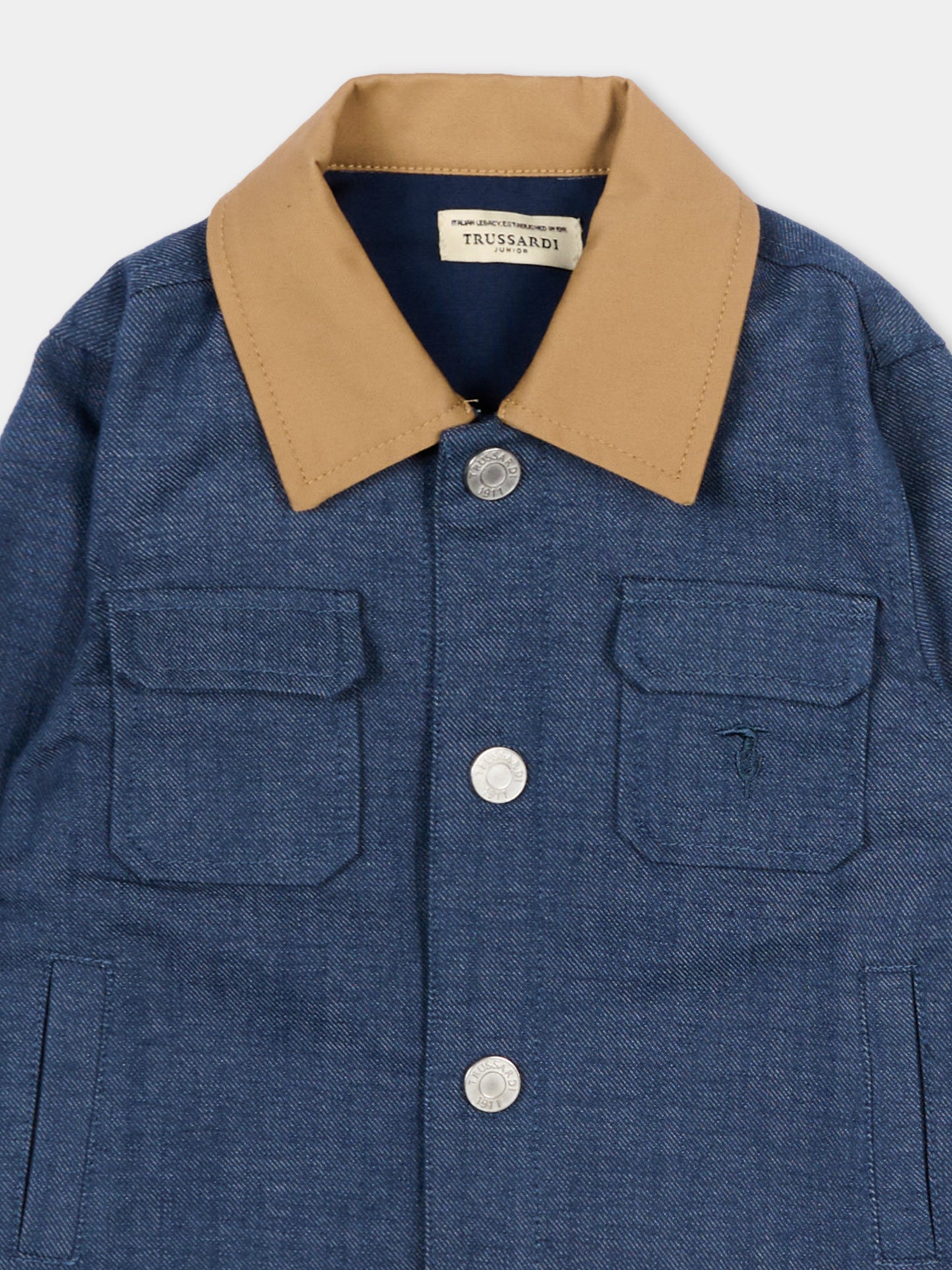 Giubbotto denim per neonato con logo,Trussardi Junior,TIP26066GC DENIM BLUE MEDIUM