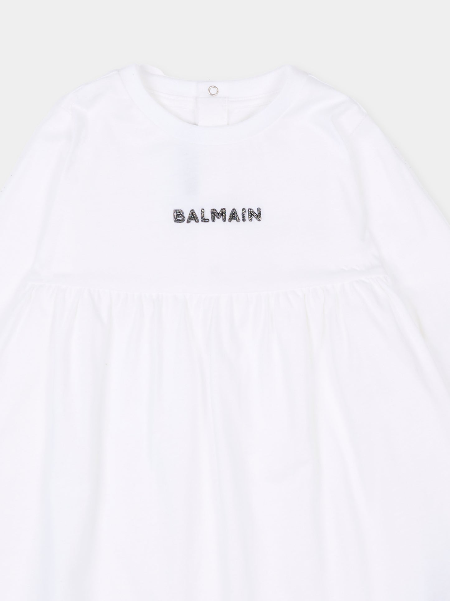 Vestito bianco per neonata con logo,Balmain Kids,BT1010 Z0057 100