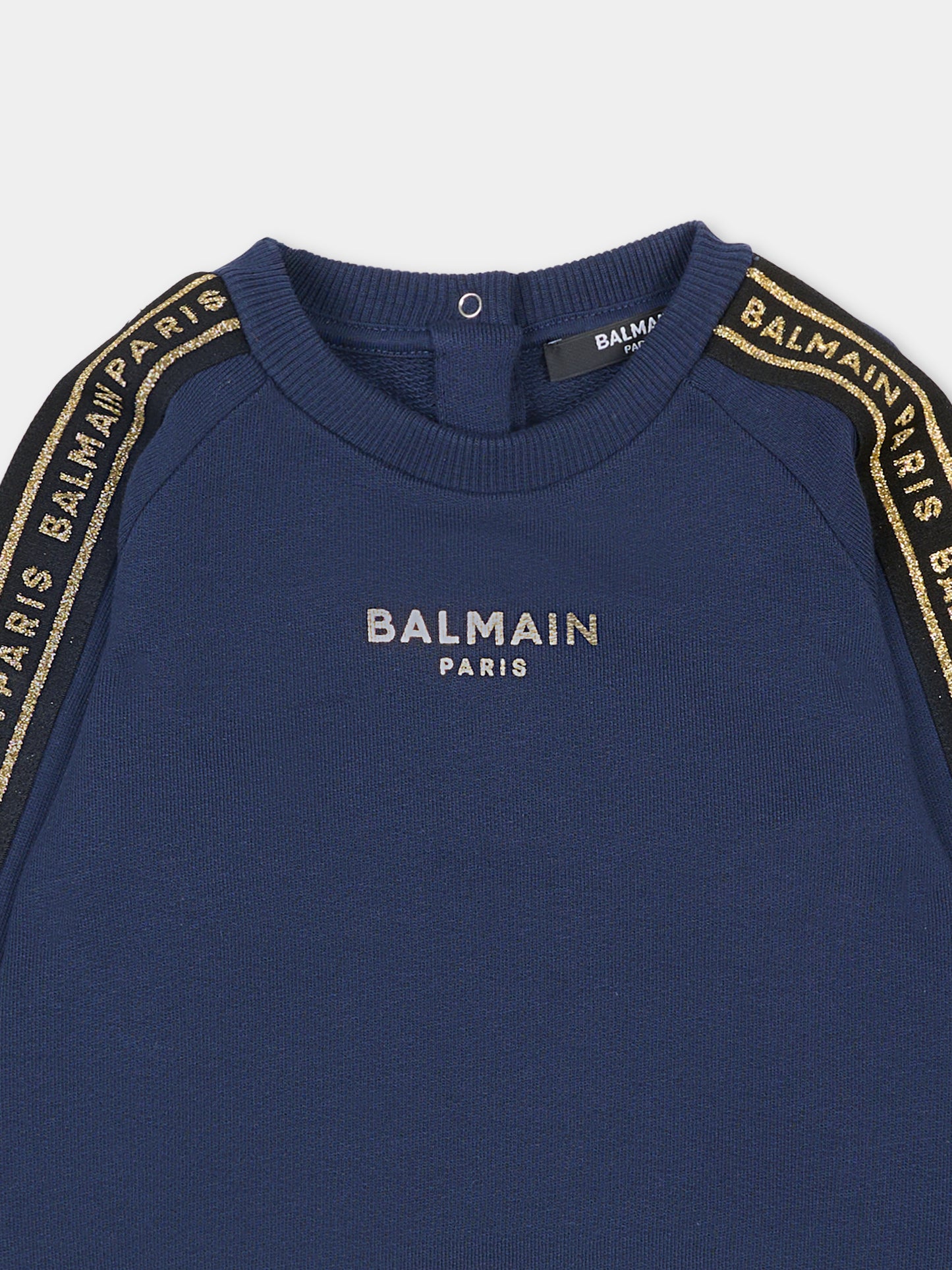 Felpa blu per neonato con logo dorato,Balmain Kids,BT4590 Z0114 649
