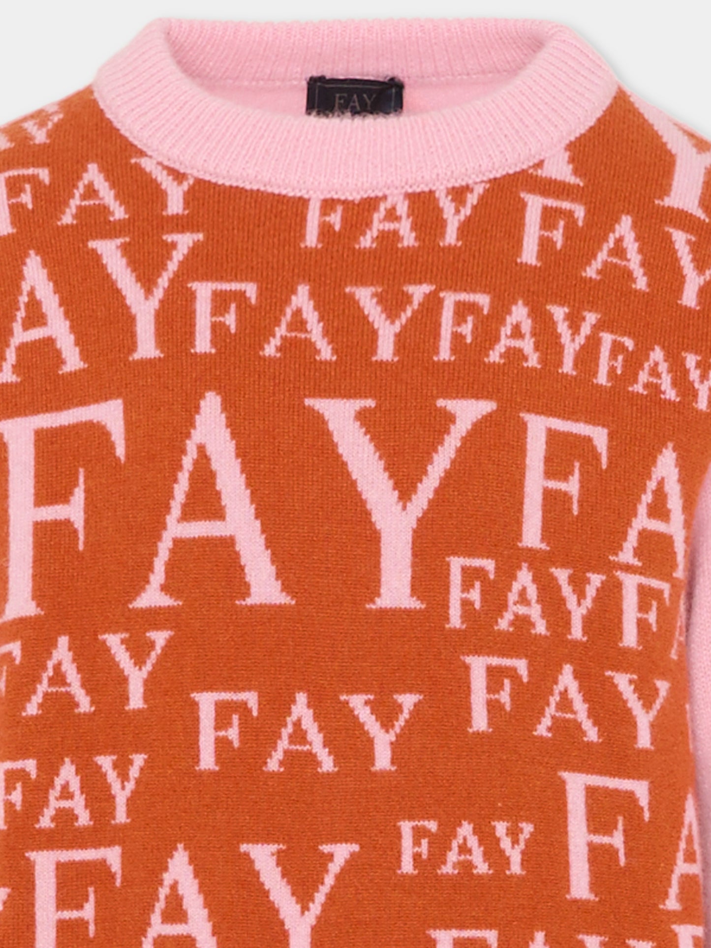 Maglione rosa e arancione per bambino con logo,Fay Kids,FT9P80 W0023 502AR