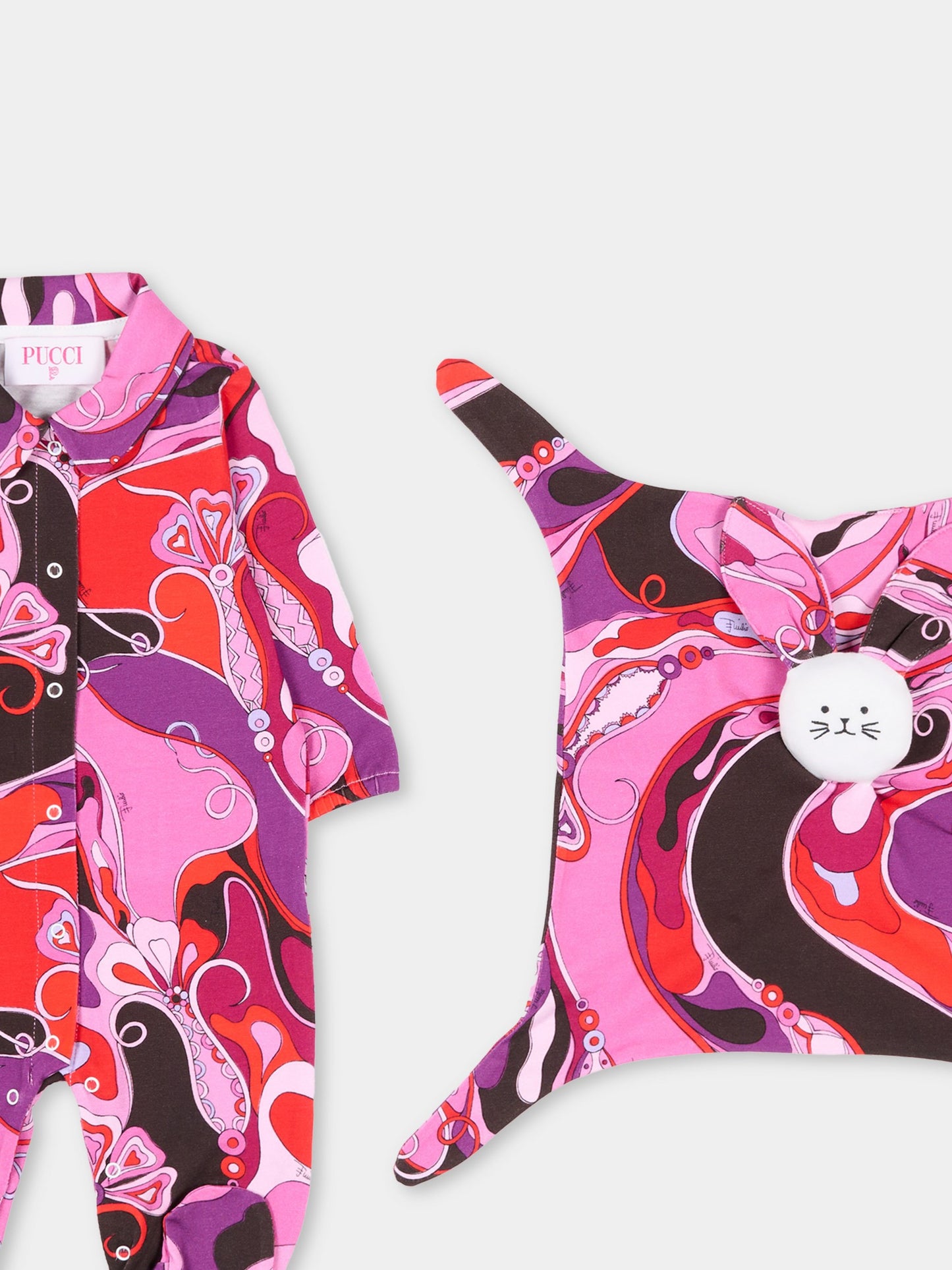 Fuchsia babysuit set with doudou for baby girl