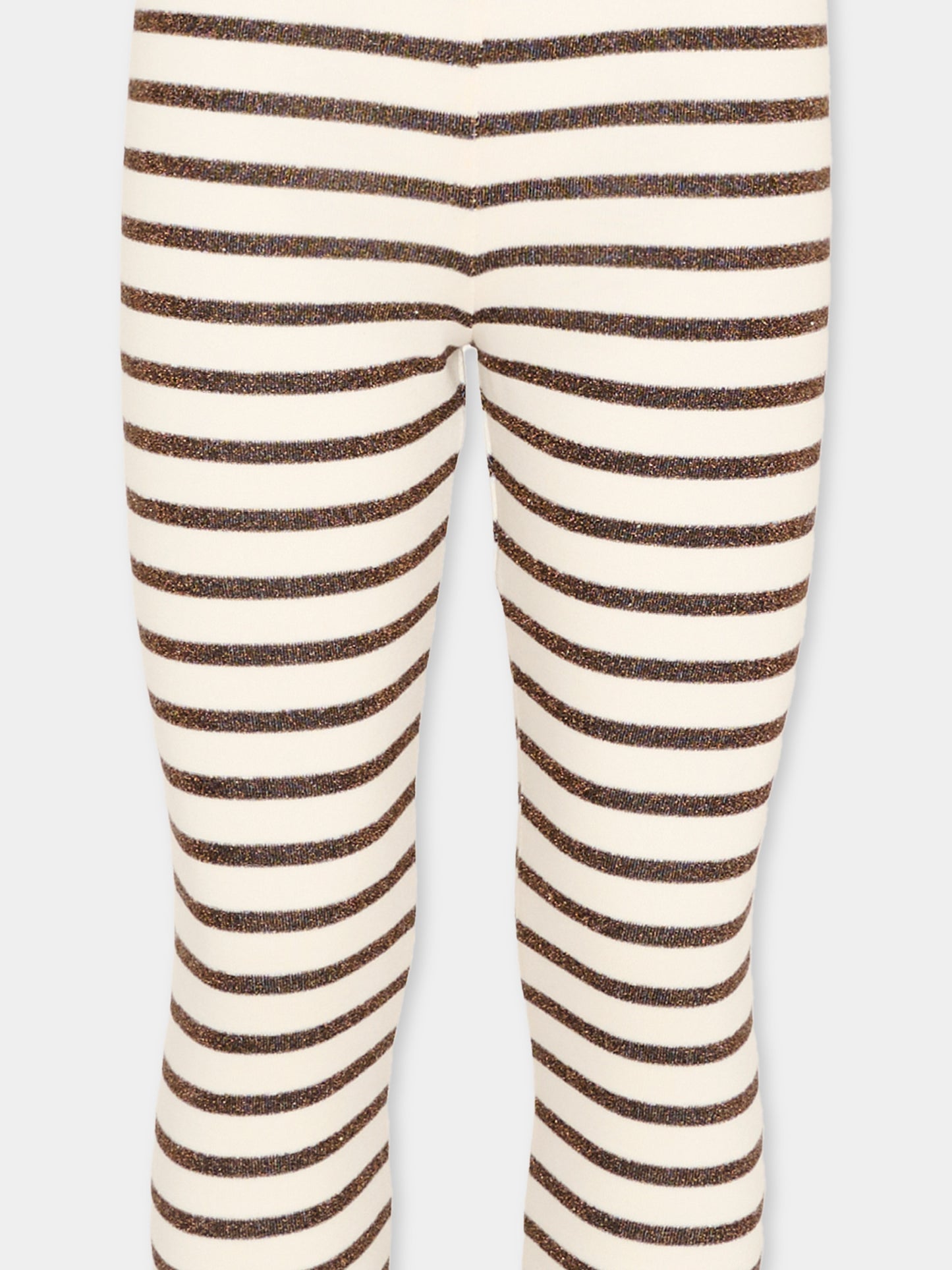Leggings beige per bambina a righe,Vélocipède,VLC-AW25/26-TR003 ECRU AND BLACK