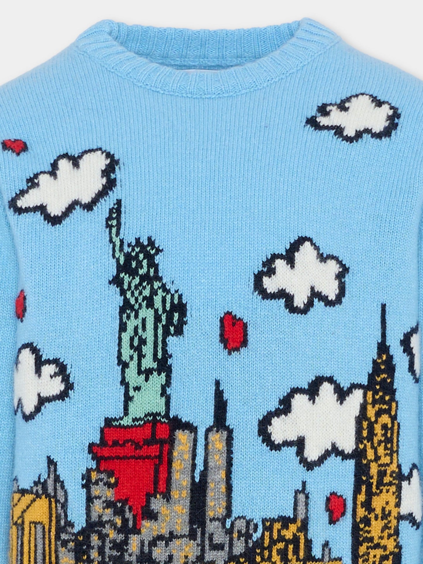 Maglione azzurro per bambina con cartolina di New York,Mc2 Saint Barth,PRC0007 00275C