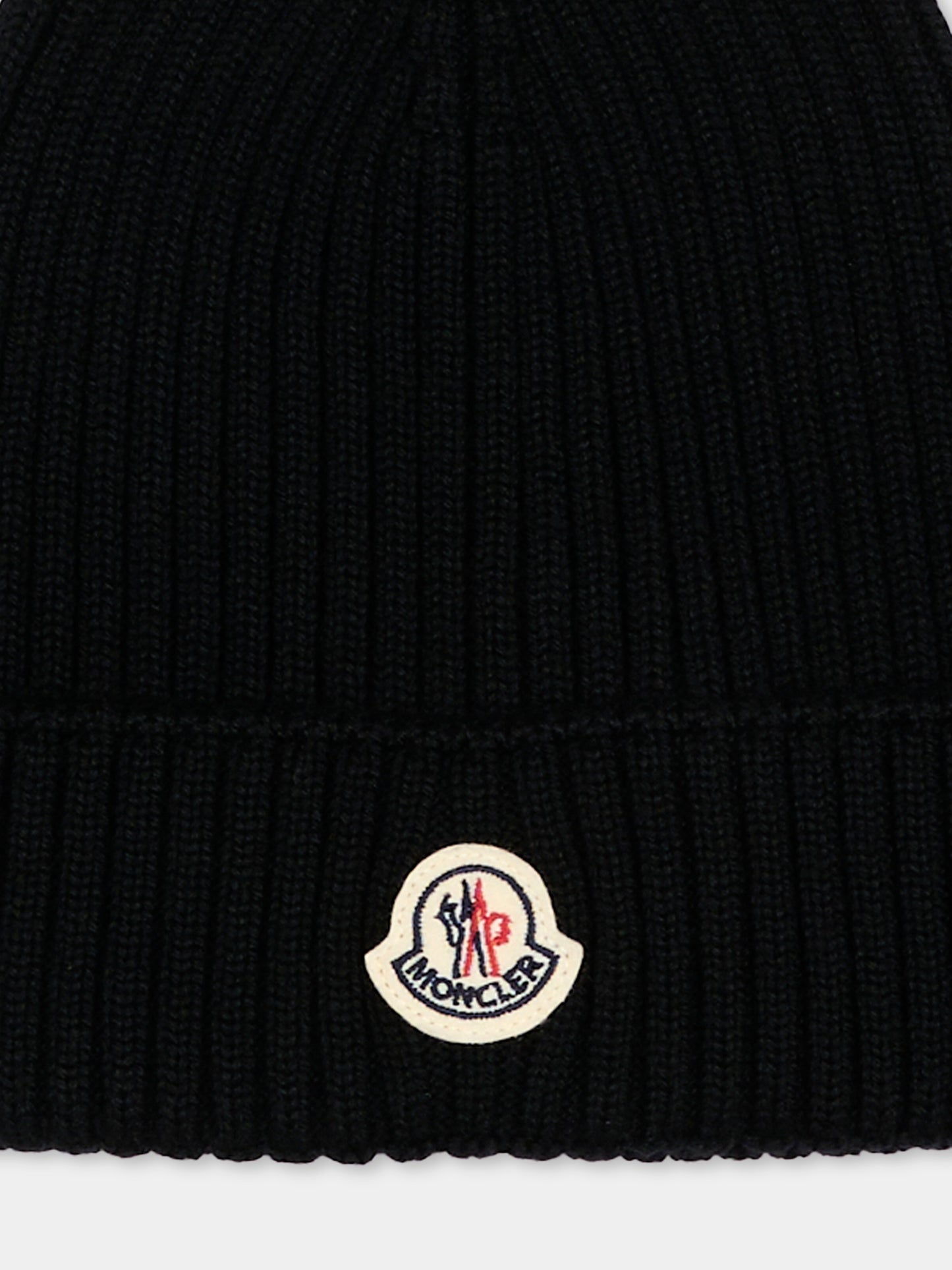 Berretto nero per bambino con logo,Moncler Kids,L2954 3B00009 M1131 999