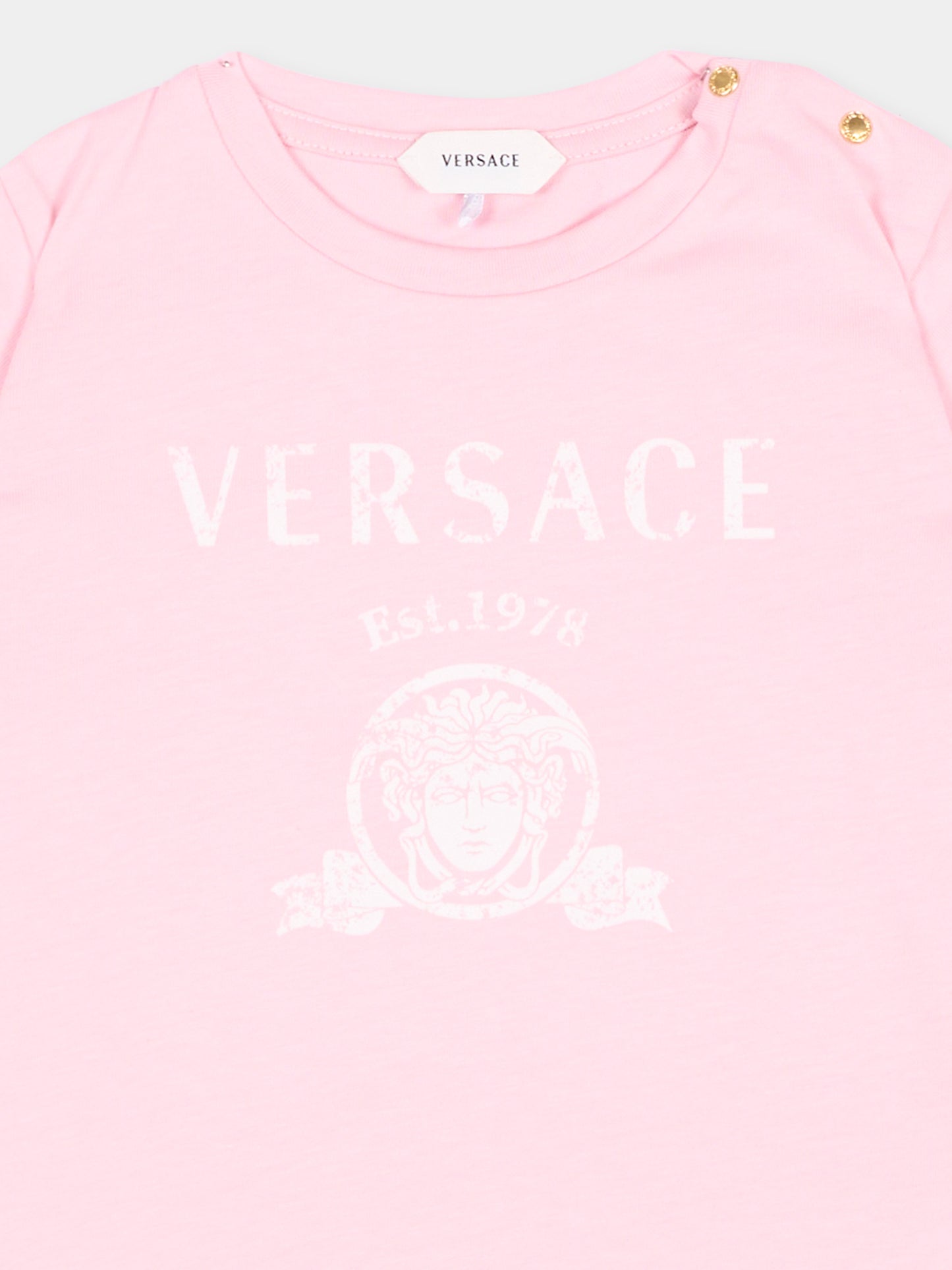 T-shirt a manica corta rosa per neonata con logo,Versace,1025154 1A18123 2PS80