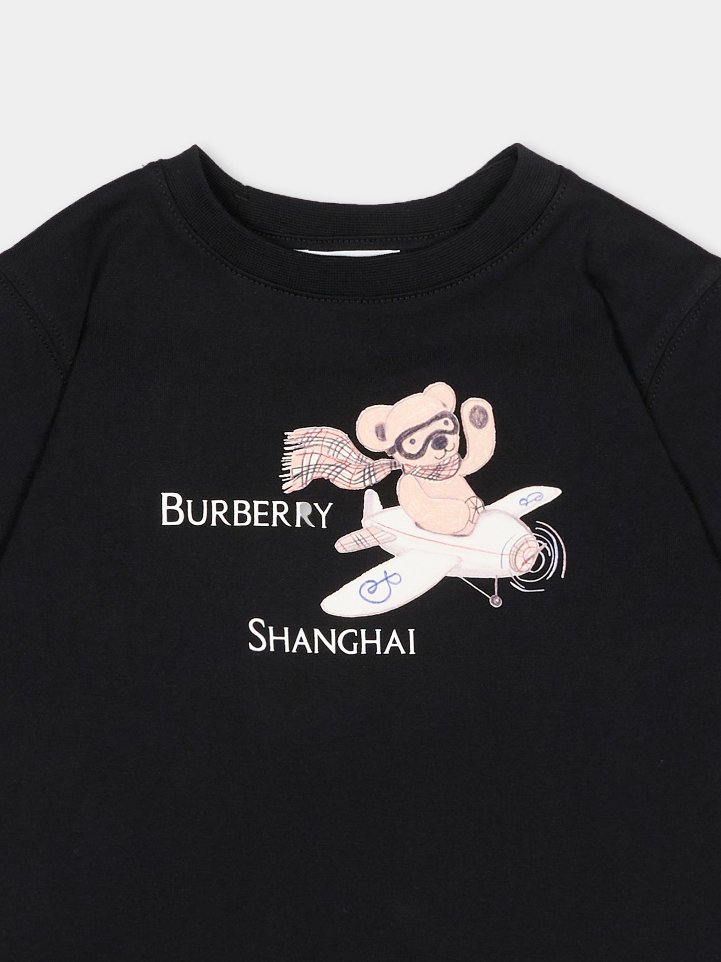 T-shirt nera per neonati con logo,Burberry Kids,8129769 A1189