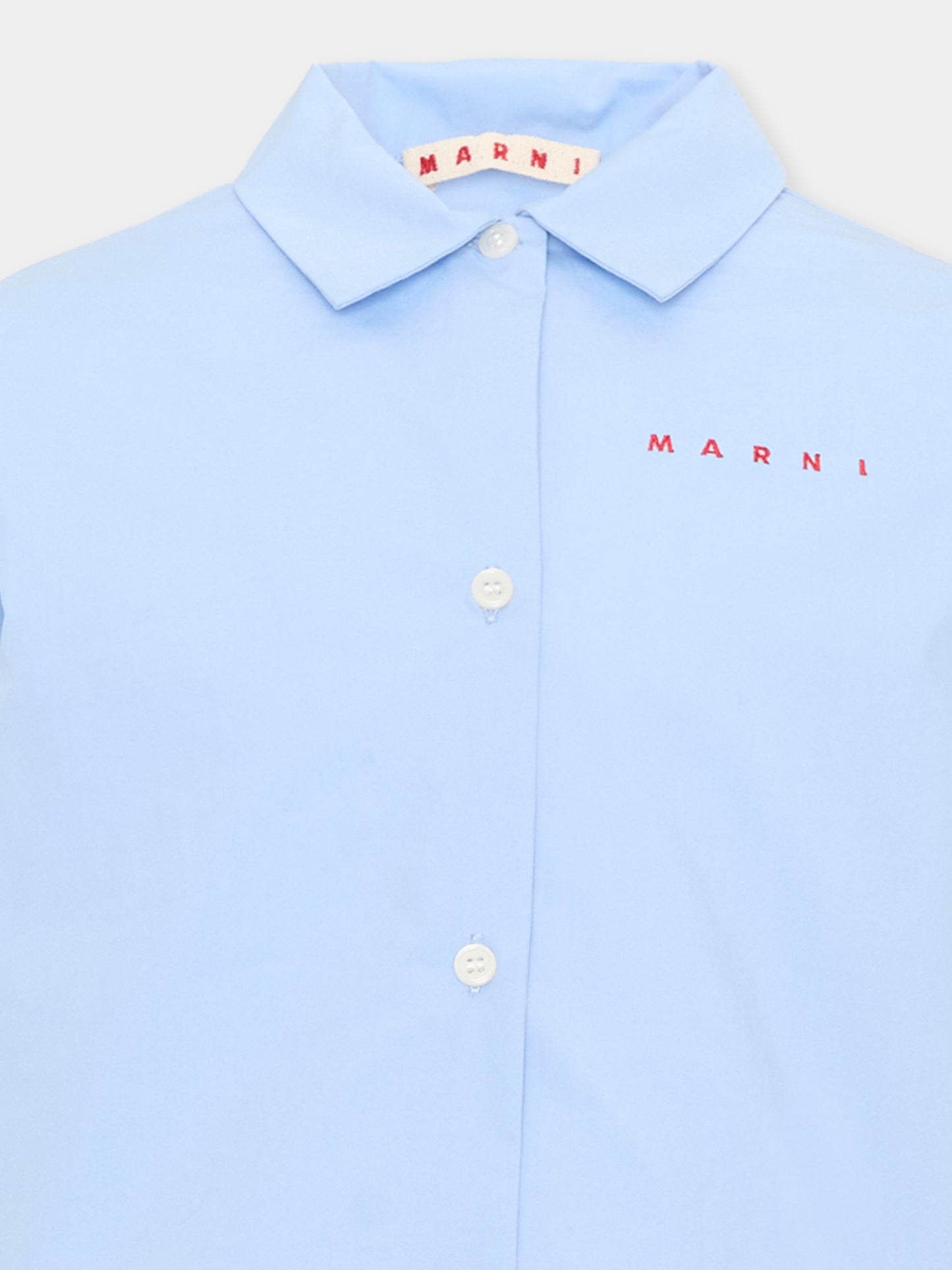 Camicia a manica lunga azzurra con ruches per bambina,Marni Kids,M01948 M00UW 0M863