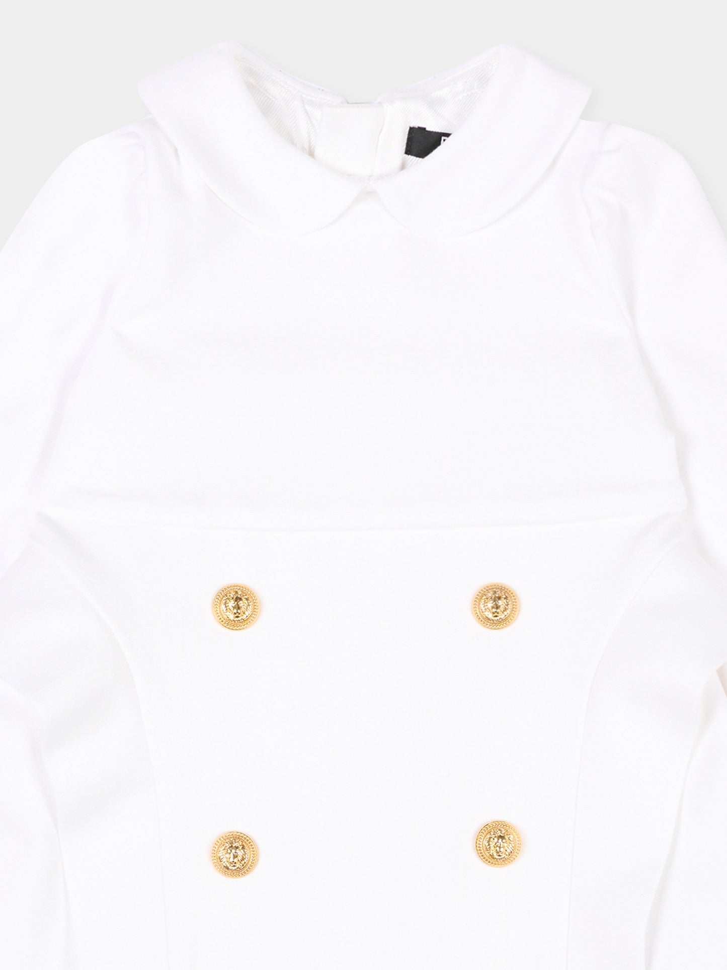 Abito bianco per neonata con bottoni oro,Balmain Kids,BZ1100 J0371 100OR