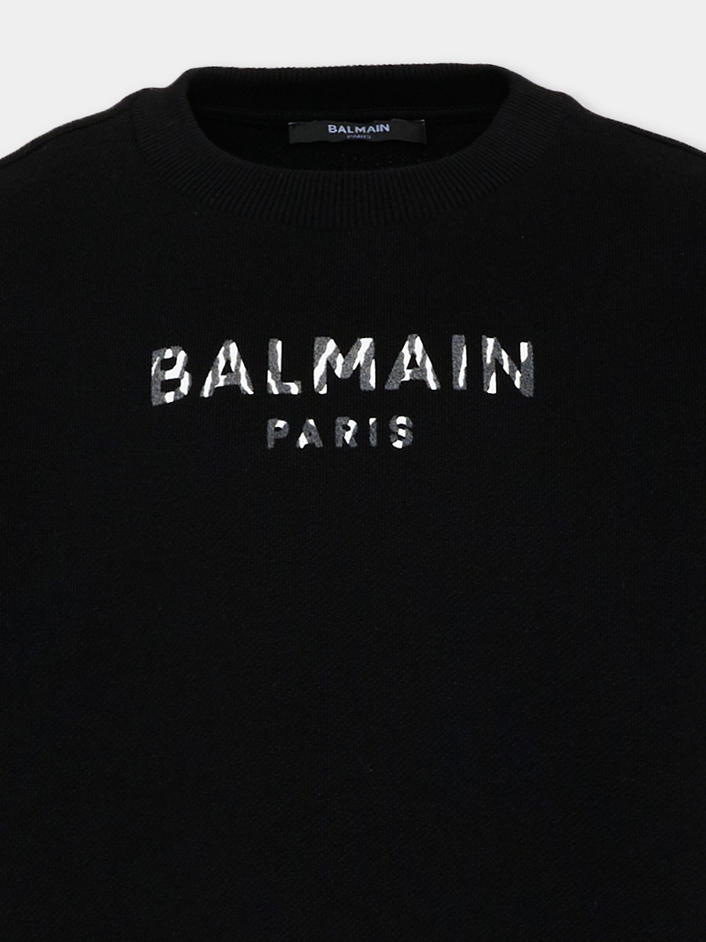 Felpa nera per bambina con logo,Balmain Kids,BZ4A70 Z3183 930BC