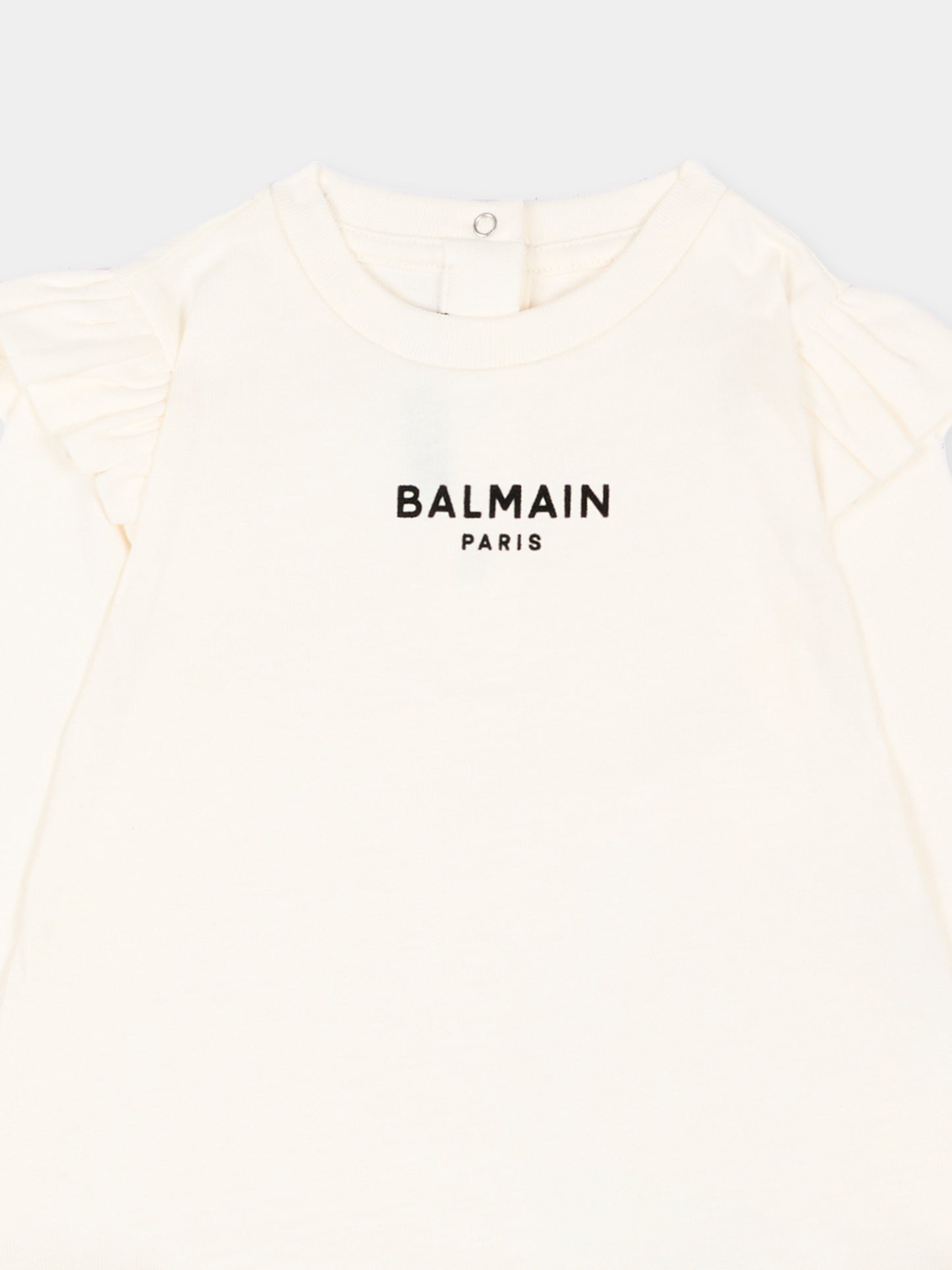 T-shirt a manica lunga avorio per neonata con logo,Balmain Kids,BZ8010 Z3672 102NE