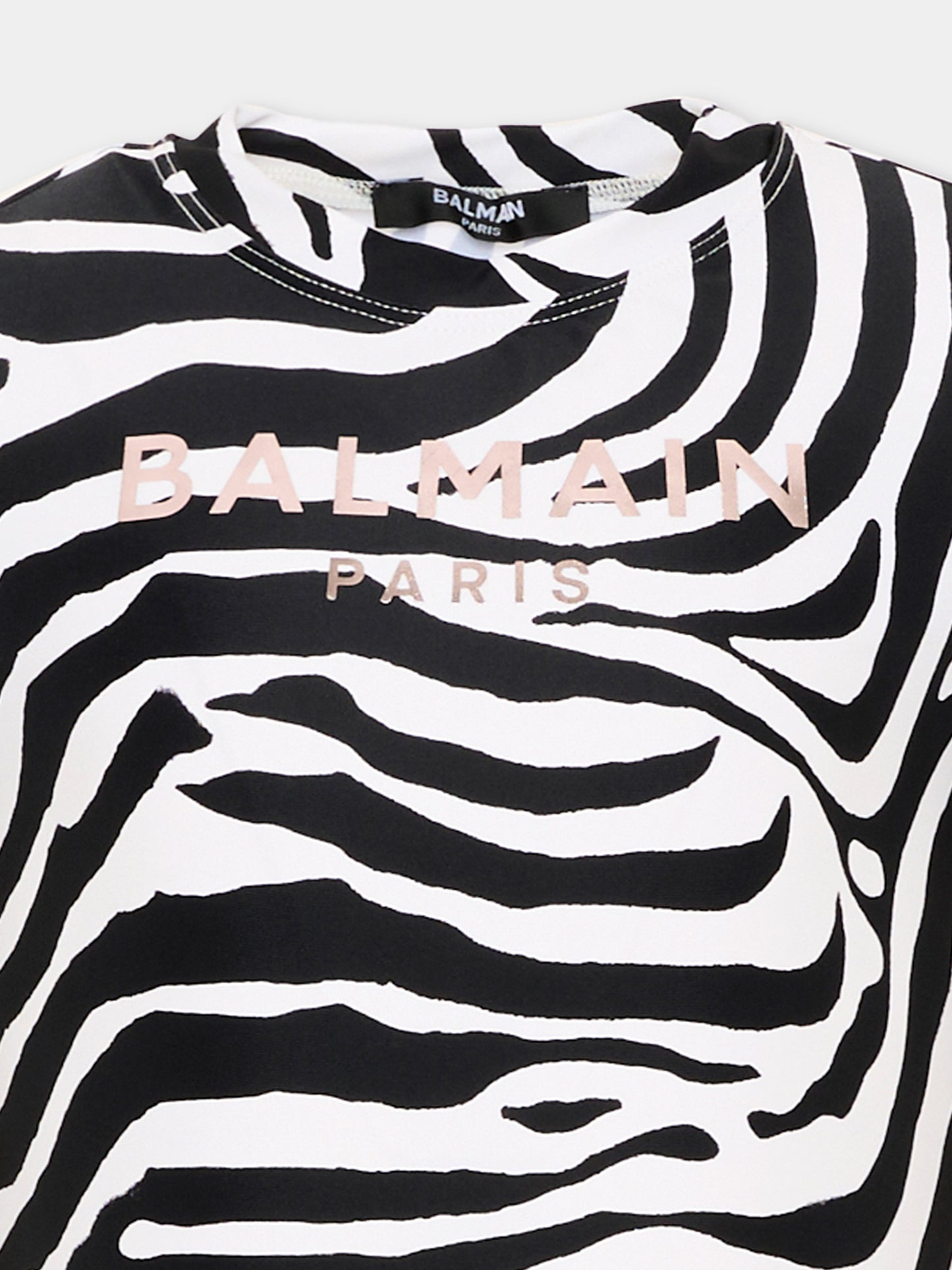 T-Shirt multicolor per bambina con stampa zebrata e logo,Balmain Kids,BZ8B21 Z4178 100NE