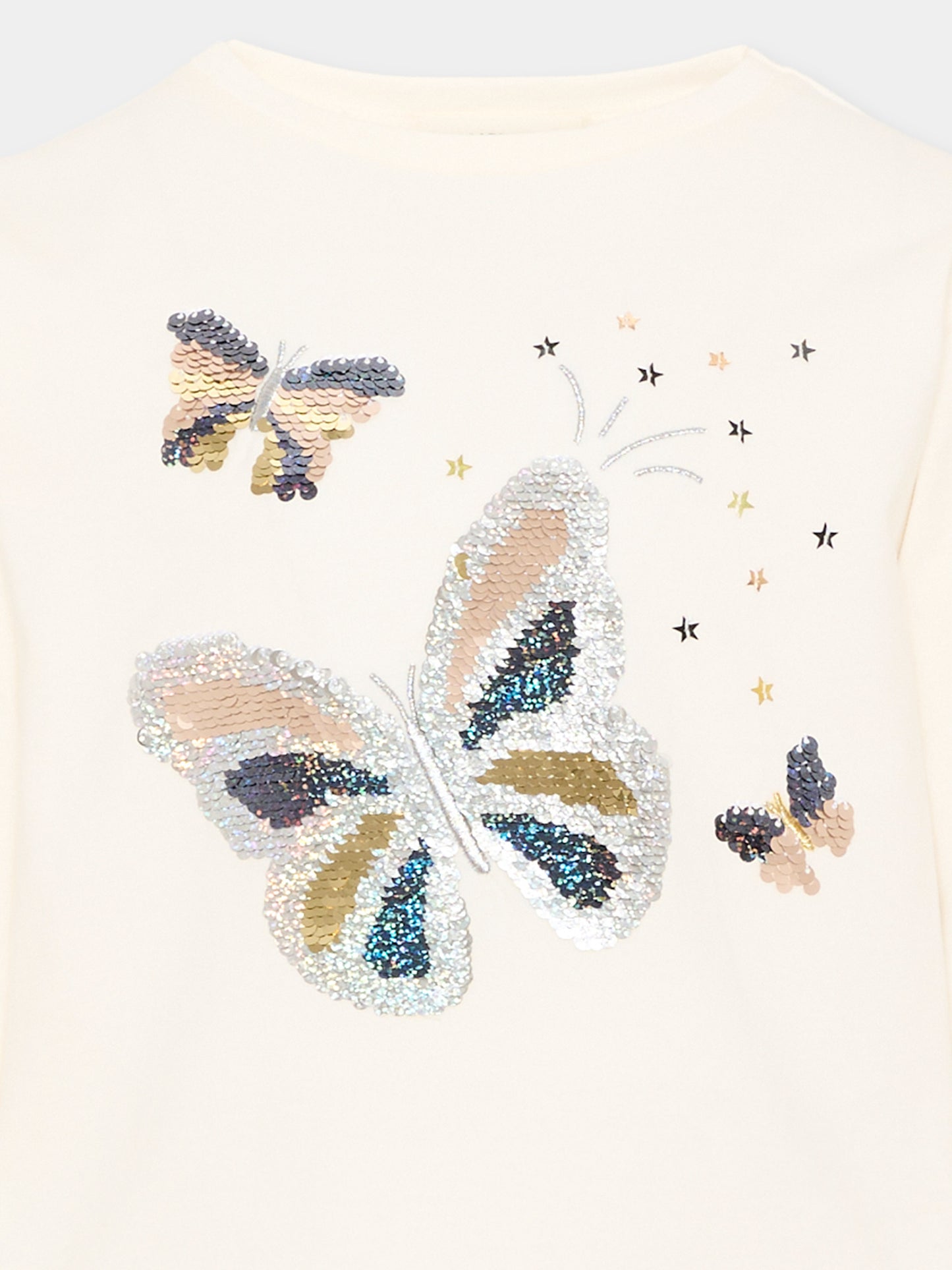 T-Shirt avorio per bambina con farfalle,Billieblush,U22369 121