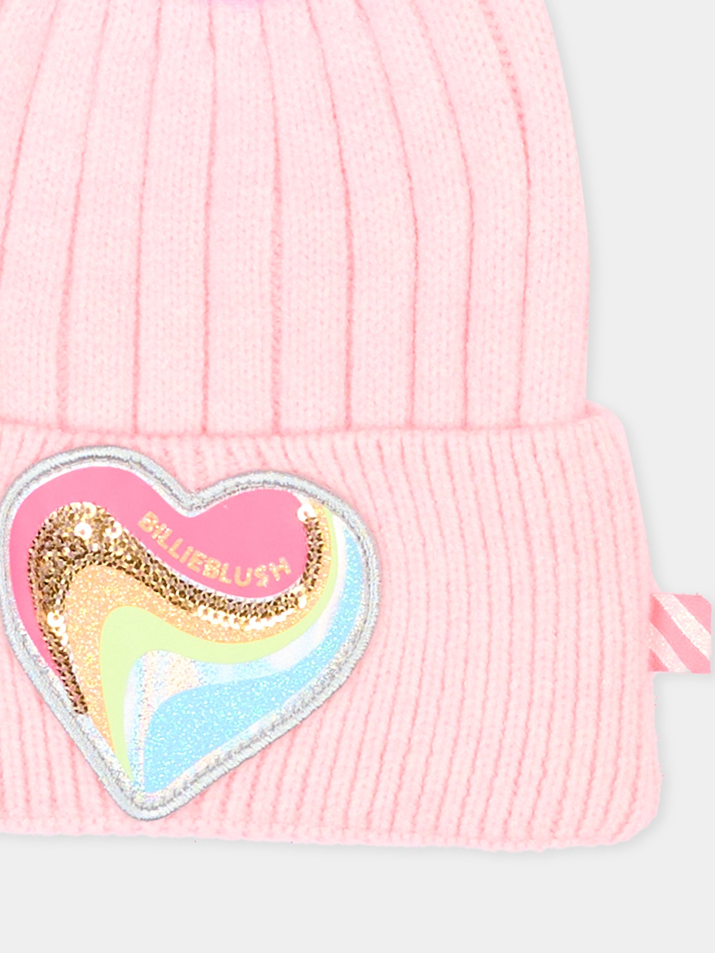 Berretto rosa per bambina con cuore con logo,Billieblush,U22505 475