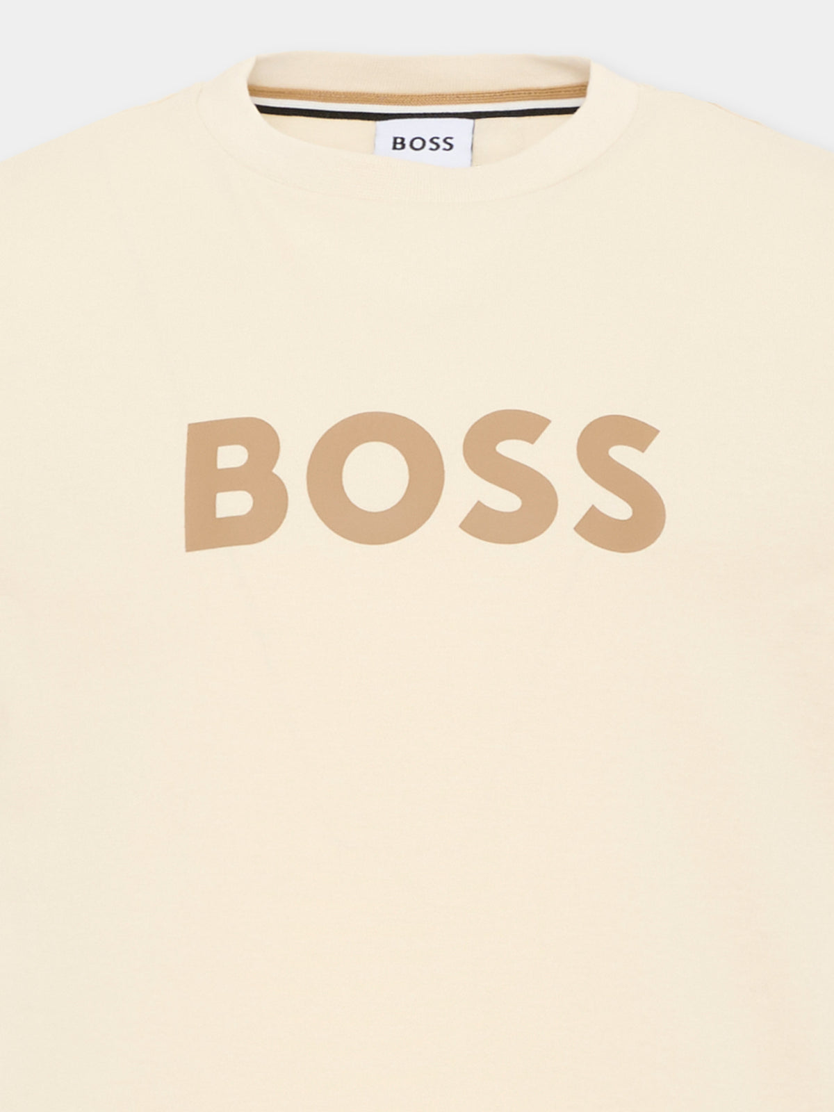 T-Shirt beige per bambino con logo,Boss,J52711 21C