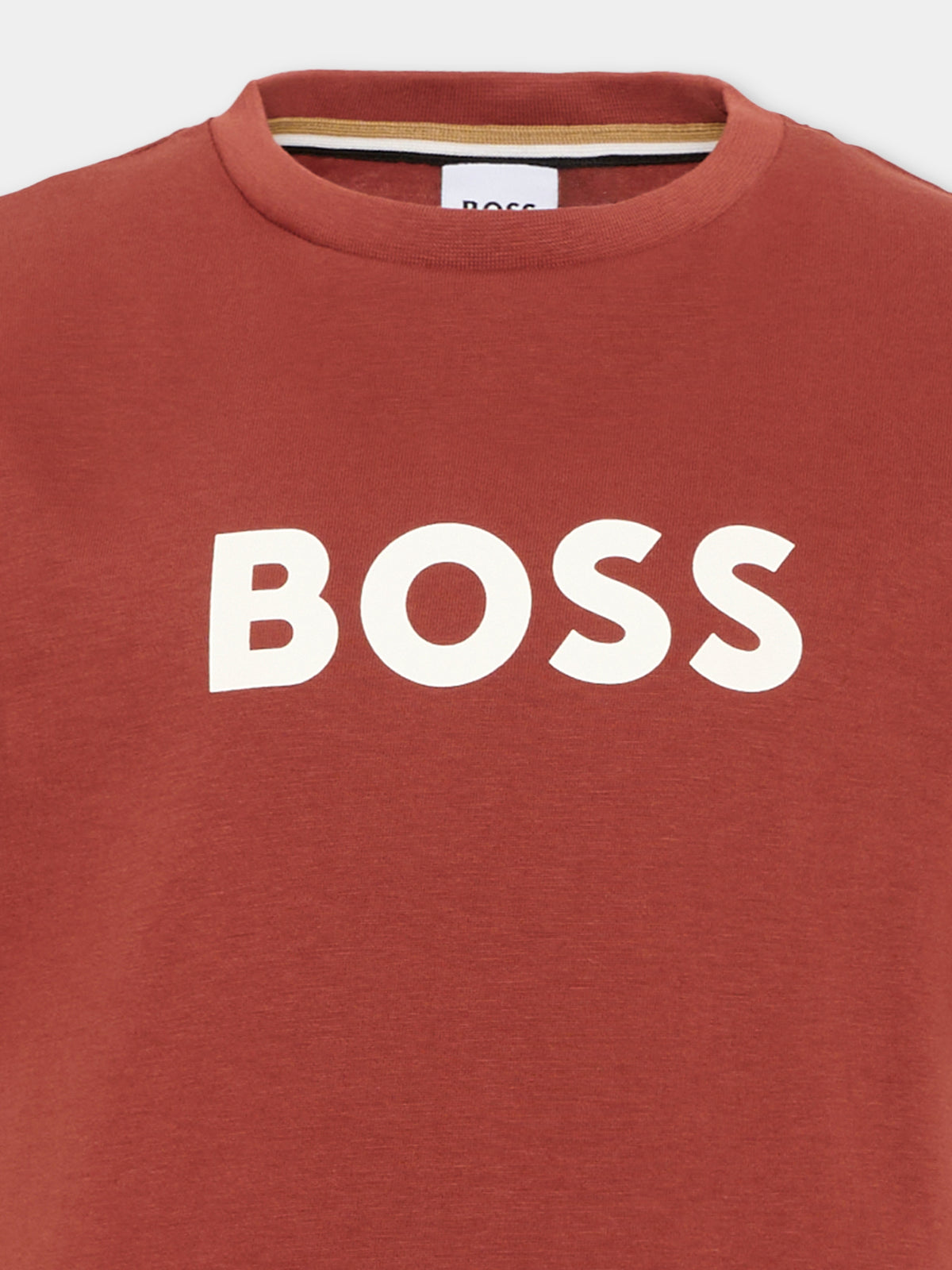 T-Shirt bordeaux per bambino con logo,Boss,J52711 95G