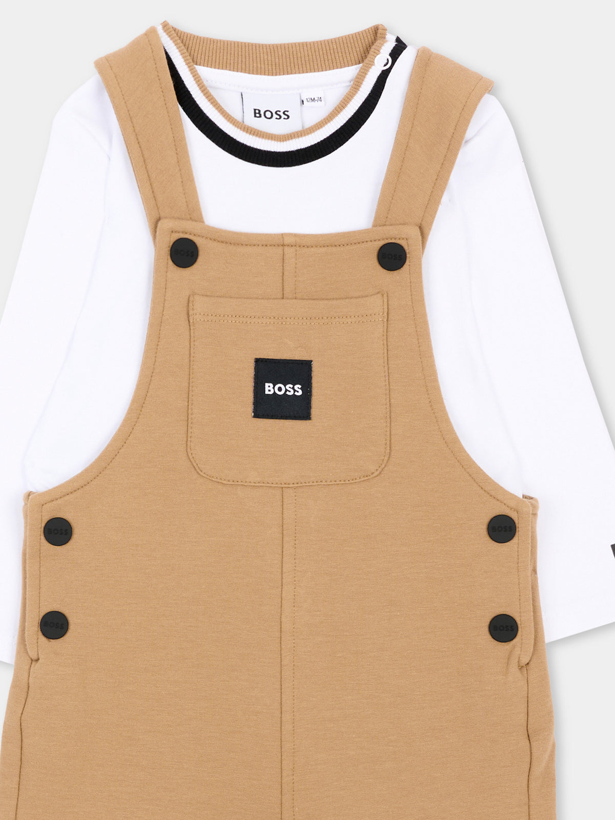 Salopette beige per neonato con logo,Boss,J53301 269