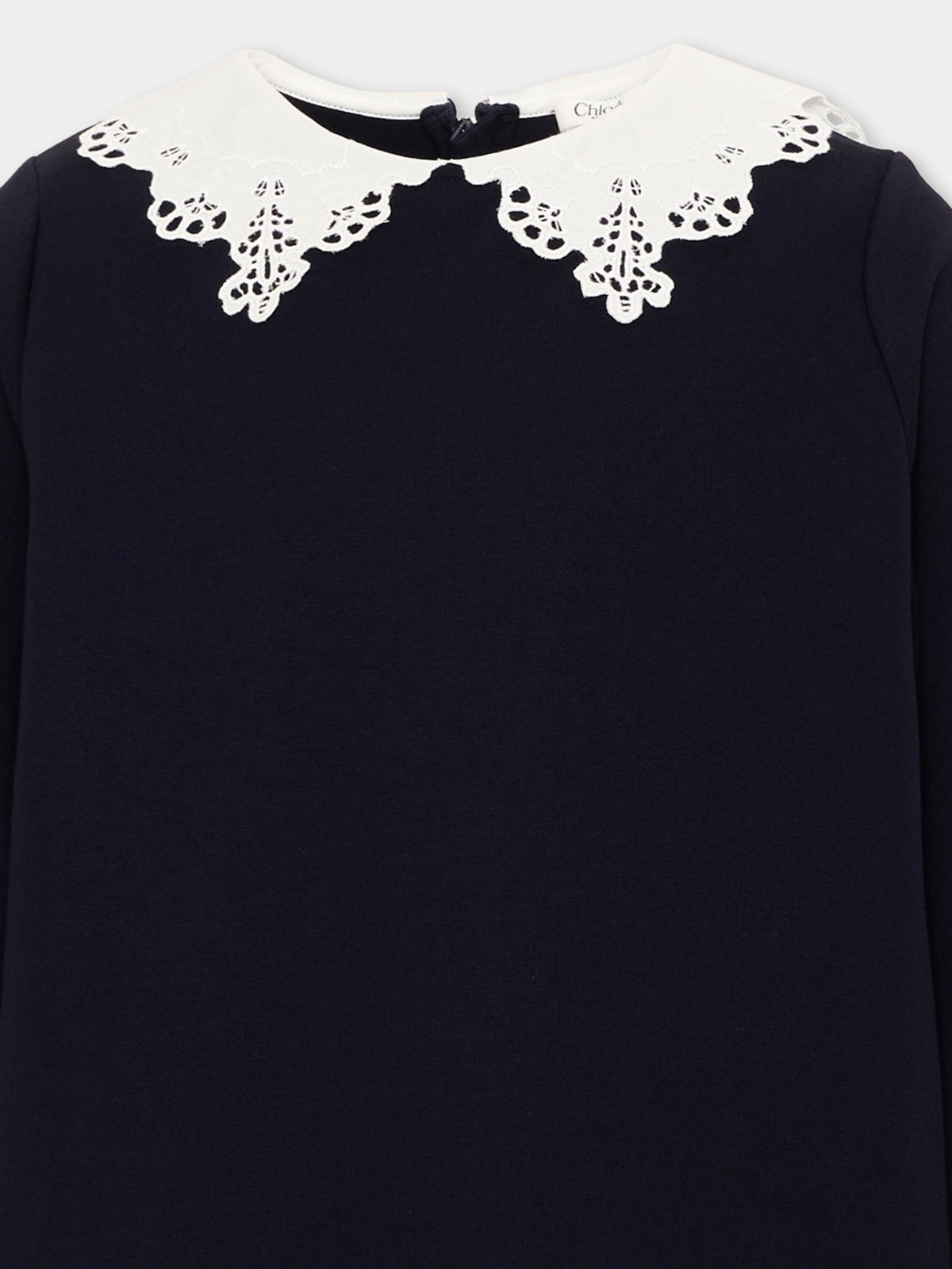 Abito blu per bambina con colletto in pizzo,Chloé Kids,C21246 859