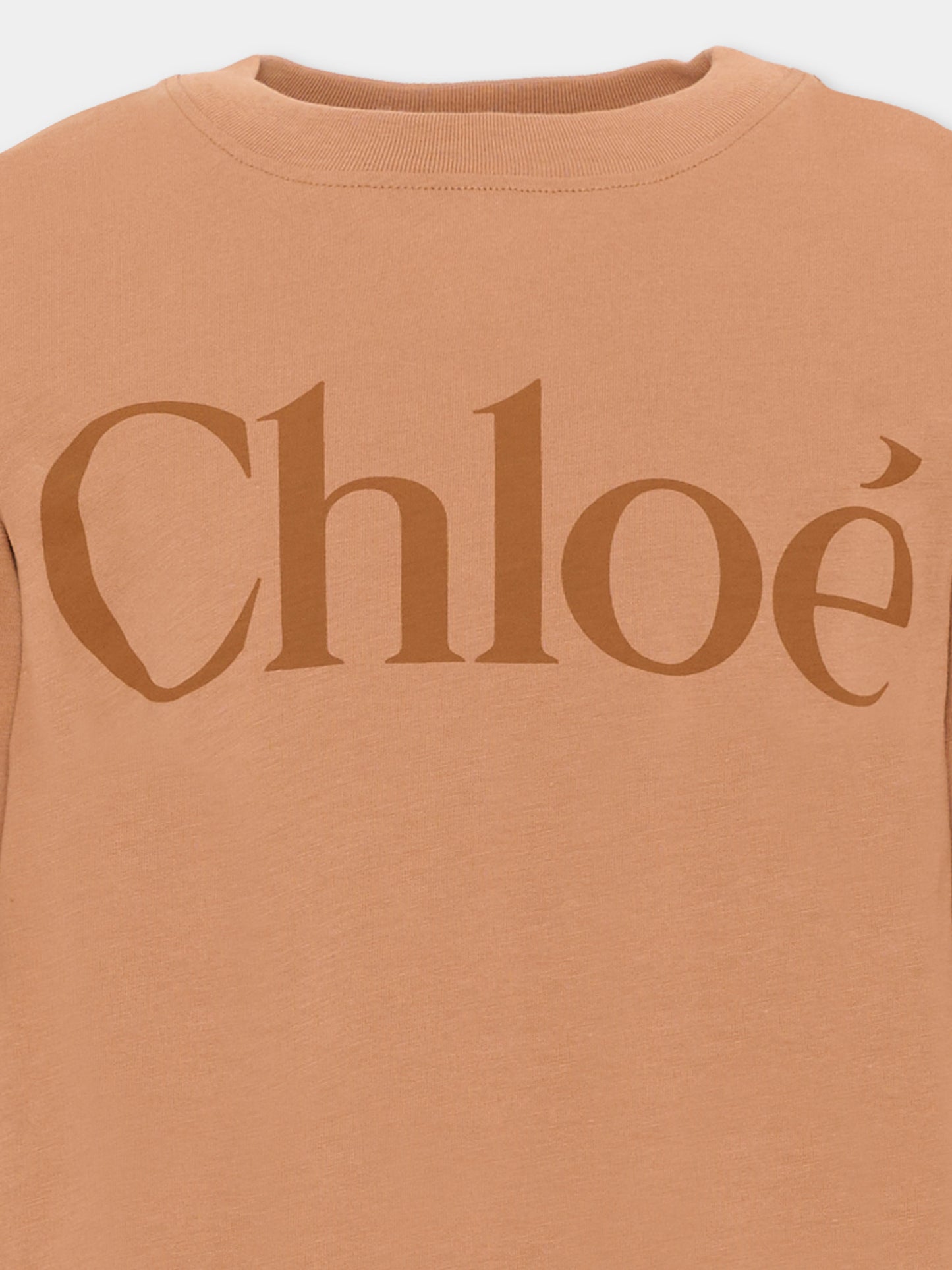 T-Shirt marrone per bambina con logo,Chloé Kids,C21299 31F