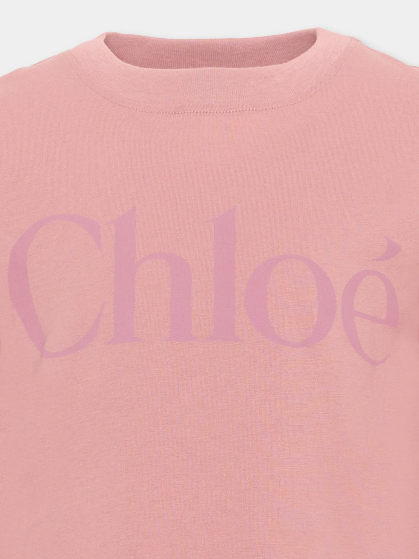 T-Shirt rosa per bambina con logo,Chloé Kids,C21299 48W