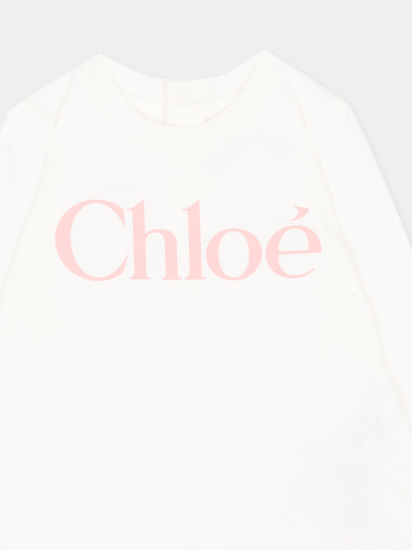 T-Shirt bianca per neonata con logo,Chloé Kids,C21362 117