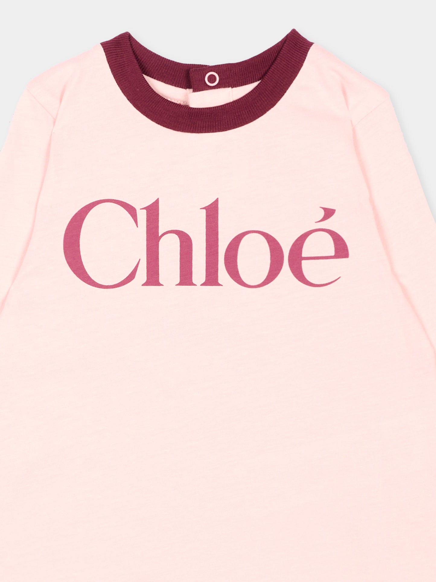 T-Shirt rosa per neonata con logo,Chloé Kids,C21362 461