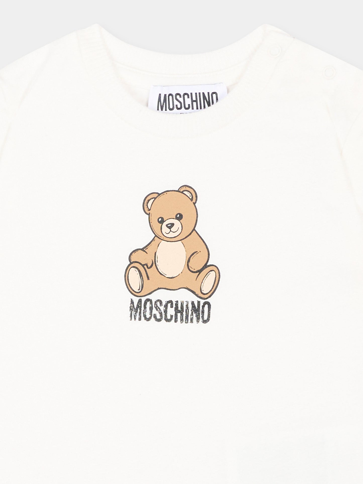 T-Shirt avorio per neonati con Teddy Bear,Moschino Kids,M9M047 LAA10 10063