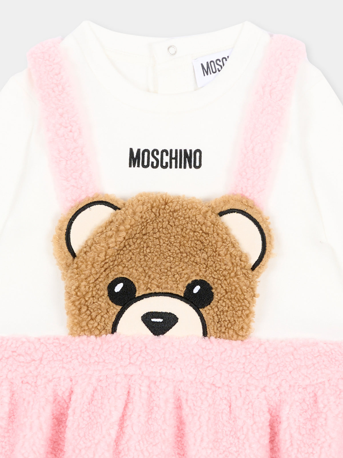 Vestito a manica lunga rosa per neonata conTeddy Bear,Moschino Kids,MDV0DX LIA00 84324