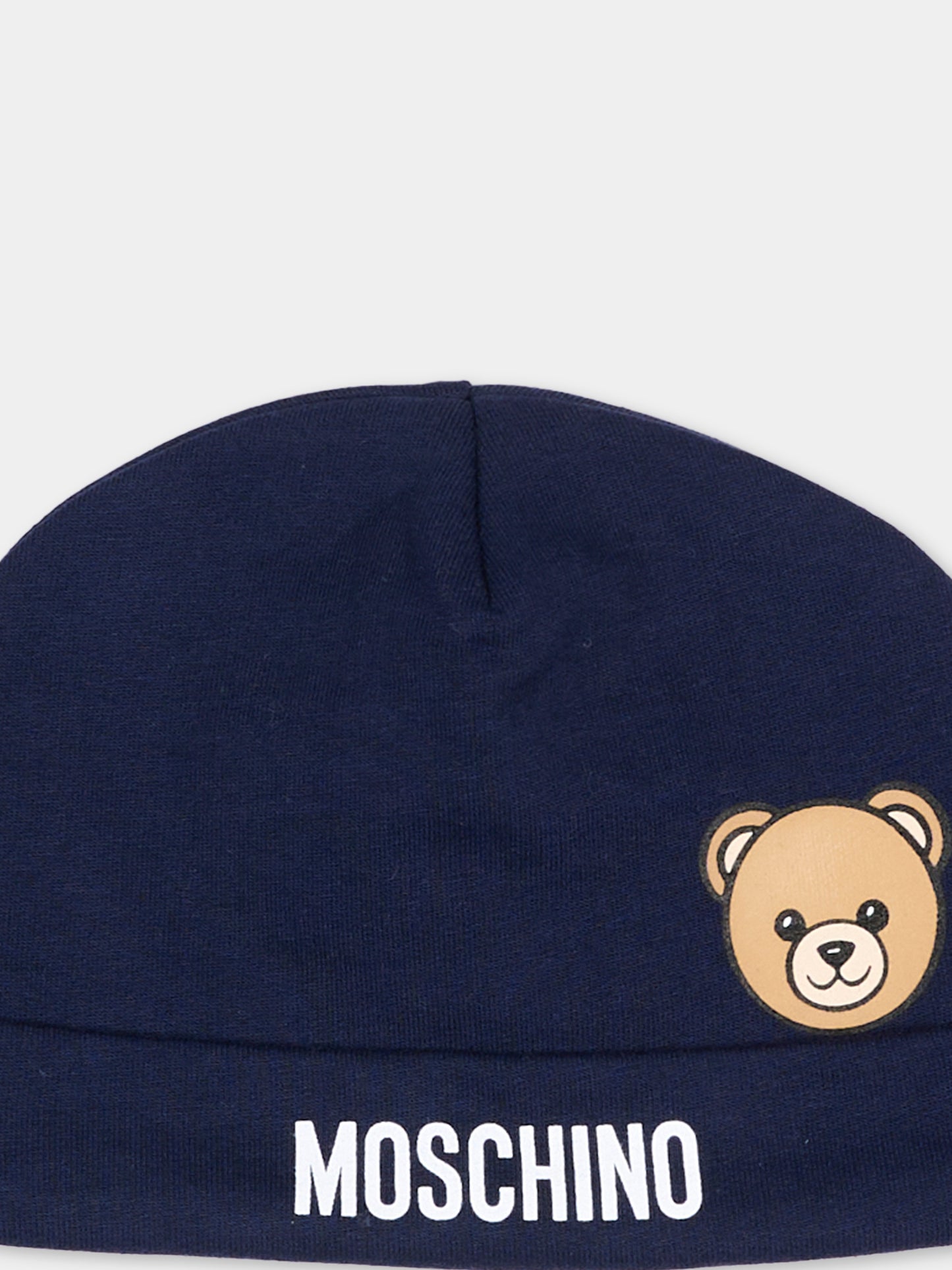 Cappello blu per neonati con Teddy Bear,Moschino Kids,MUX066 LCA40 40016