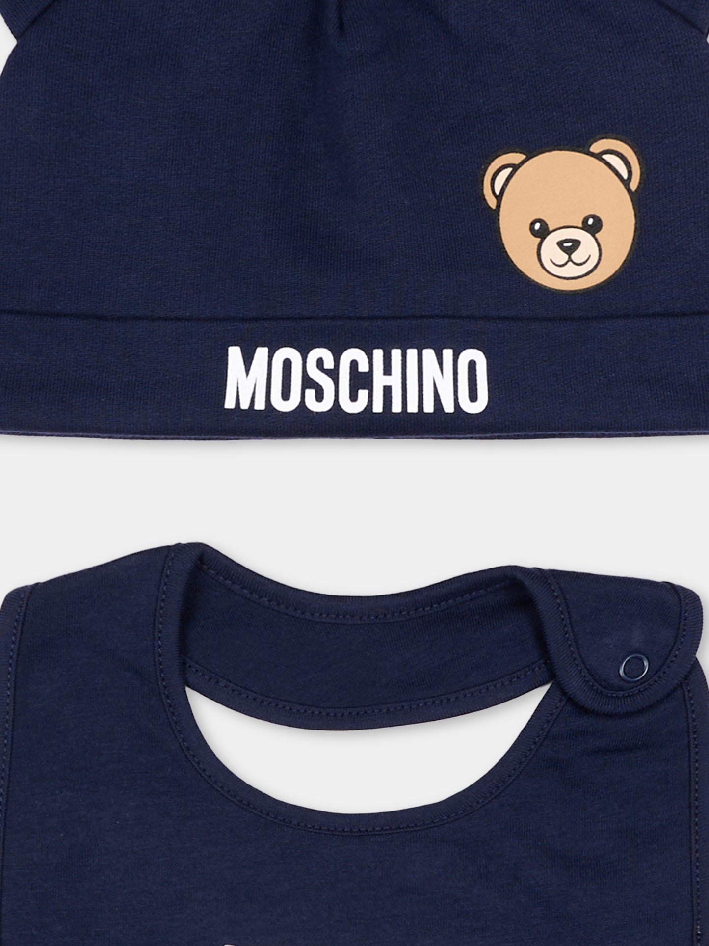 Set accessori blu per neonati con Teddy Bear,Moschino Kids,MUY09N LCA40 40016